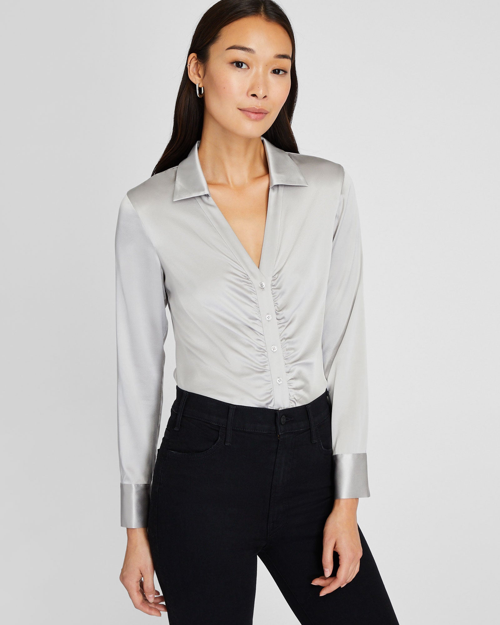 CLUB MONACO - Stretch Silk Charmeuse Top - Silver