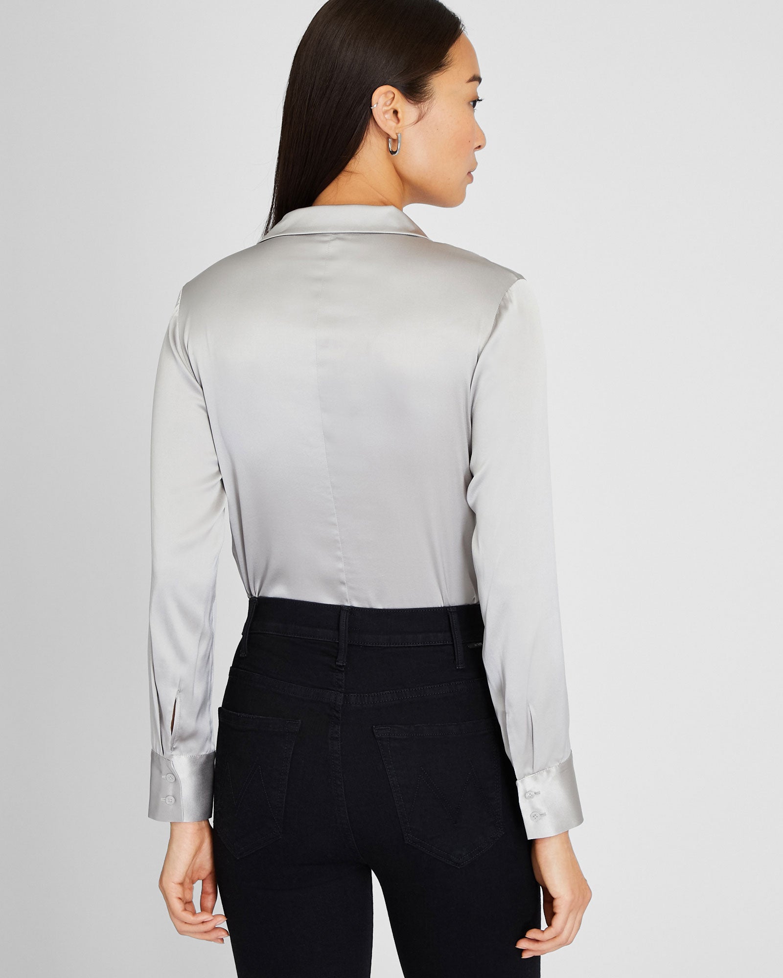 CLUB MONACO - Stretch Silk Charmeuse Top - Silver