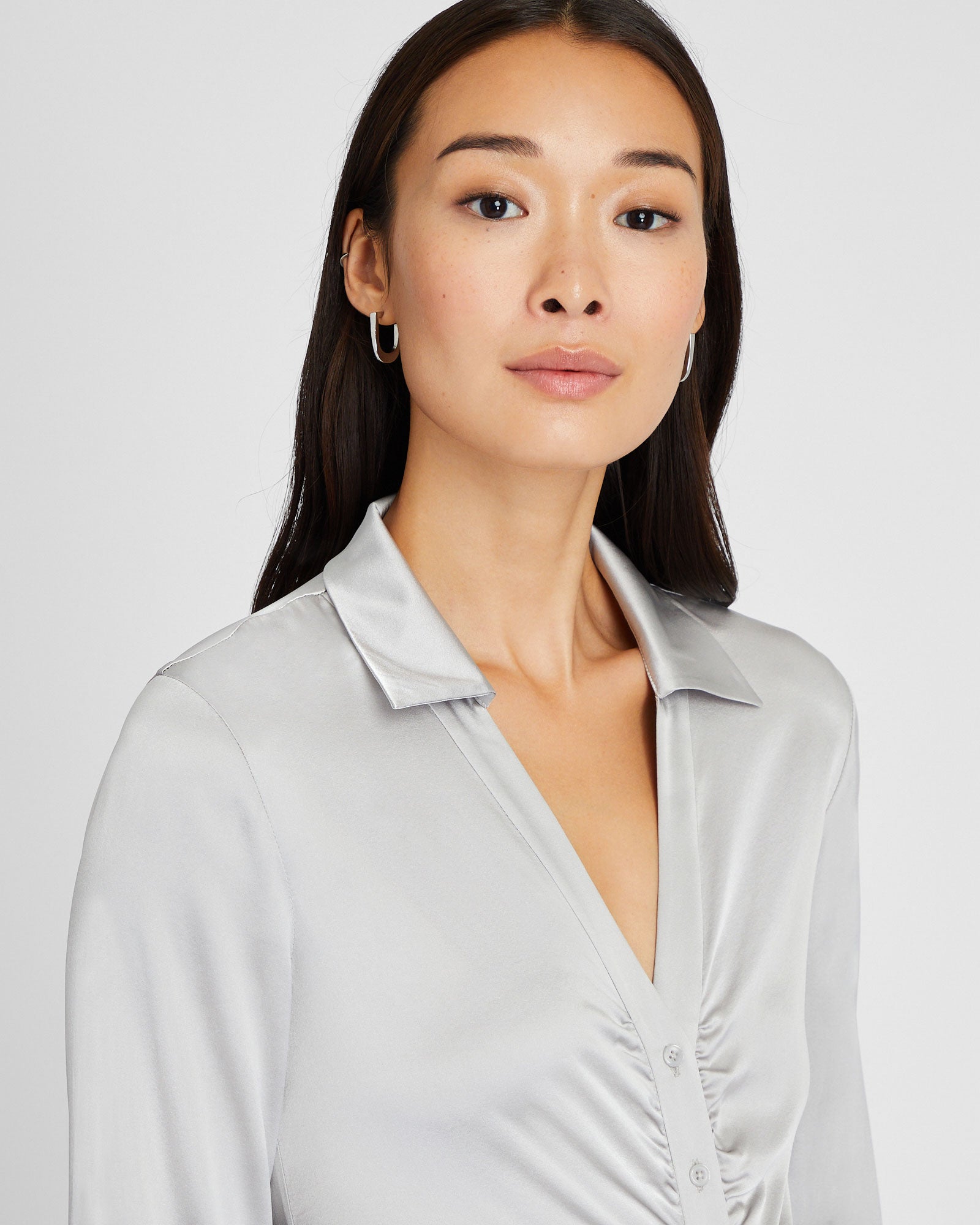CLUB MONACO - Stretch Silk Charmeuse Top - Silver