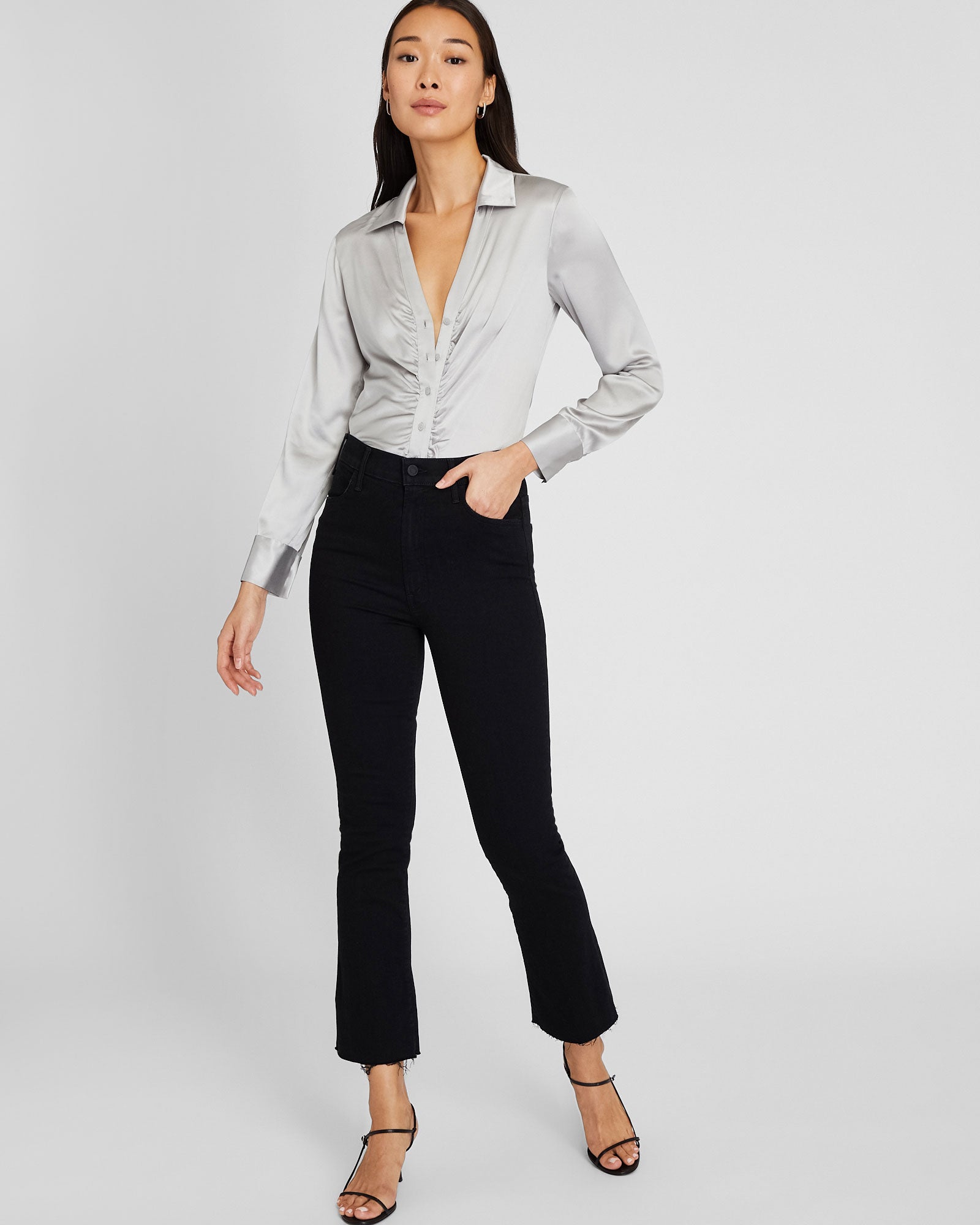CLUB MONACO - Stretch Silk Charmeuse Top - Silver