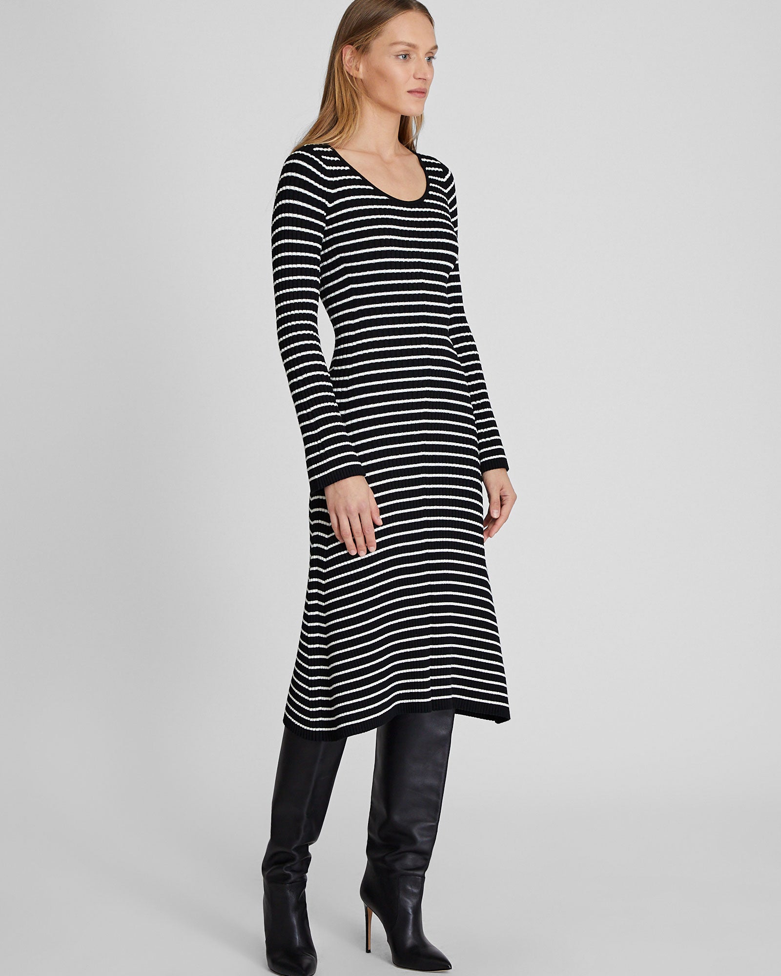 CLUB MONACO - Midi Striped Sweater Dress - White-Black