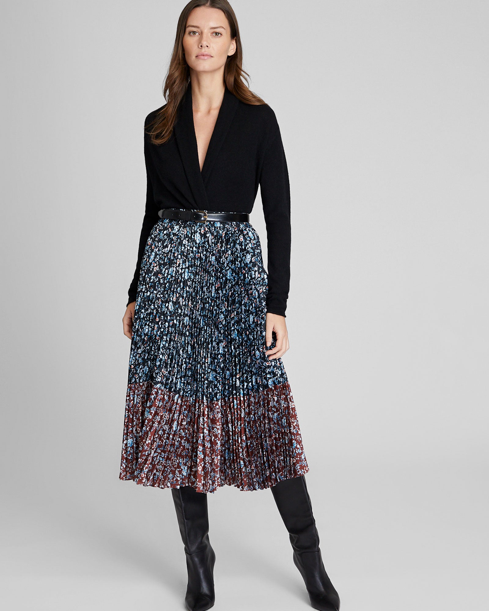 CLUB MONACO - Jupe florale deux tons plissée - Mélange Bleu