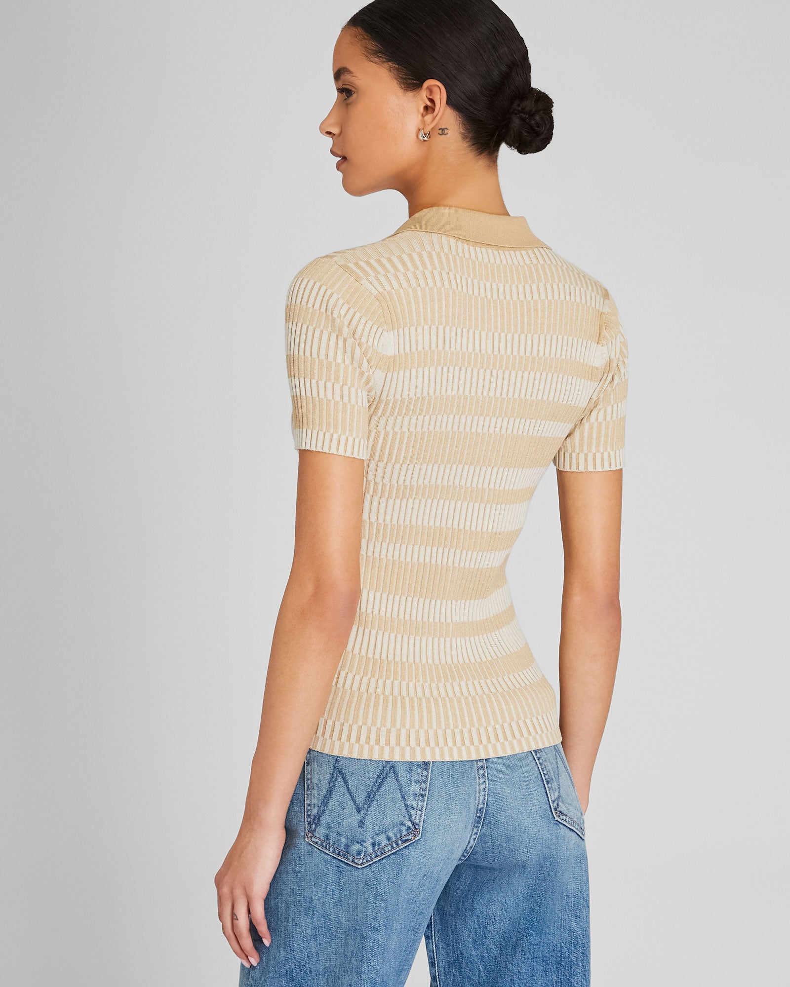 CLUB MONACO - Chandail côtelé col polo tricoteuse - Mélange beige