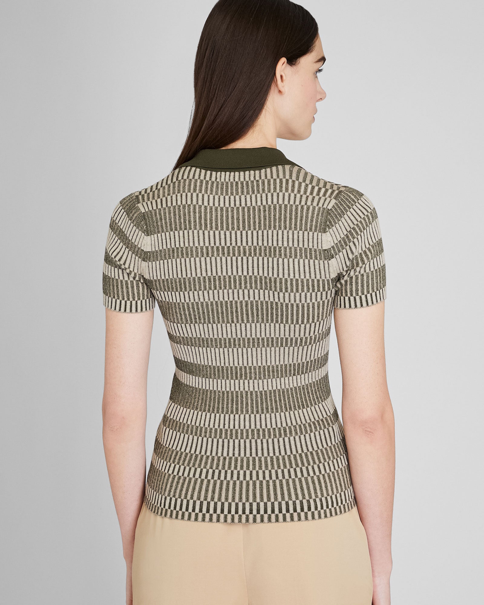 CLUB MONACO - Ribbed Johnny Collar Sweater Tee - Green Mix