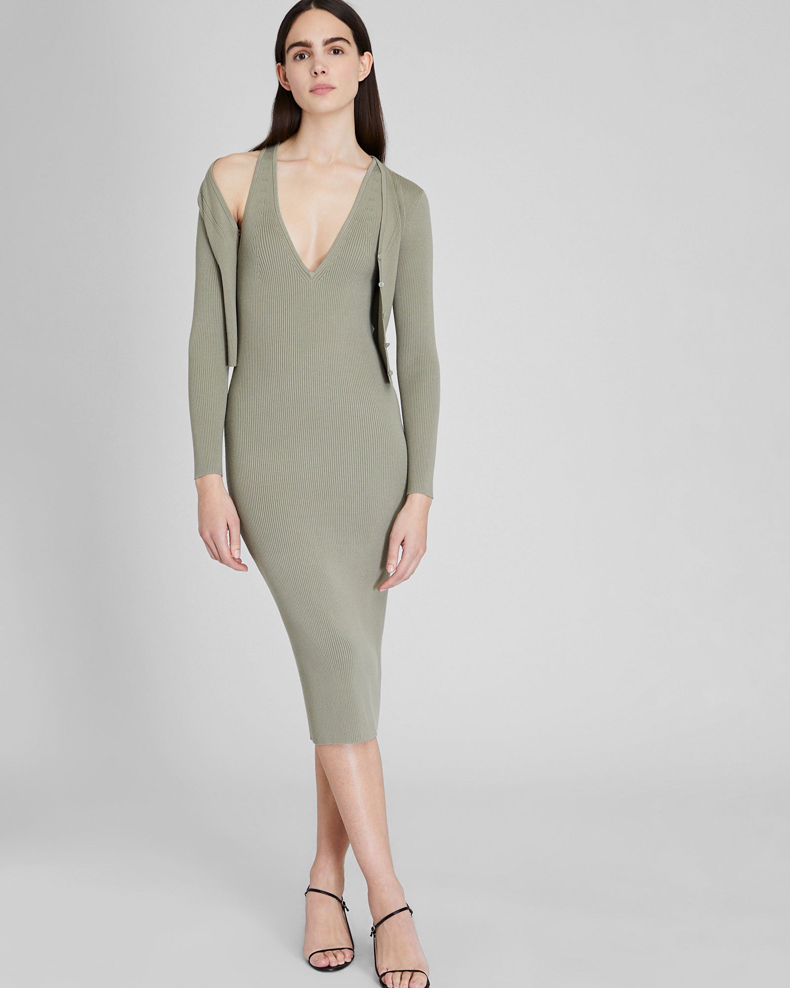 CLUB MONACO - Button Front Ribbed Cardigan - Oak