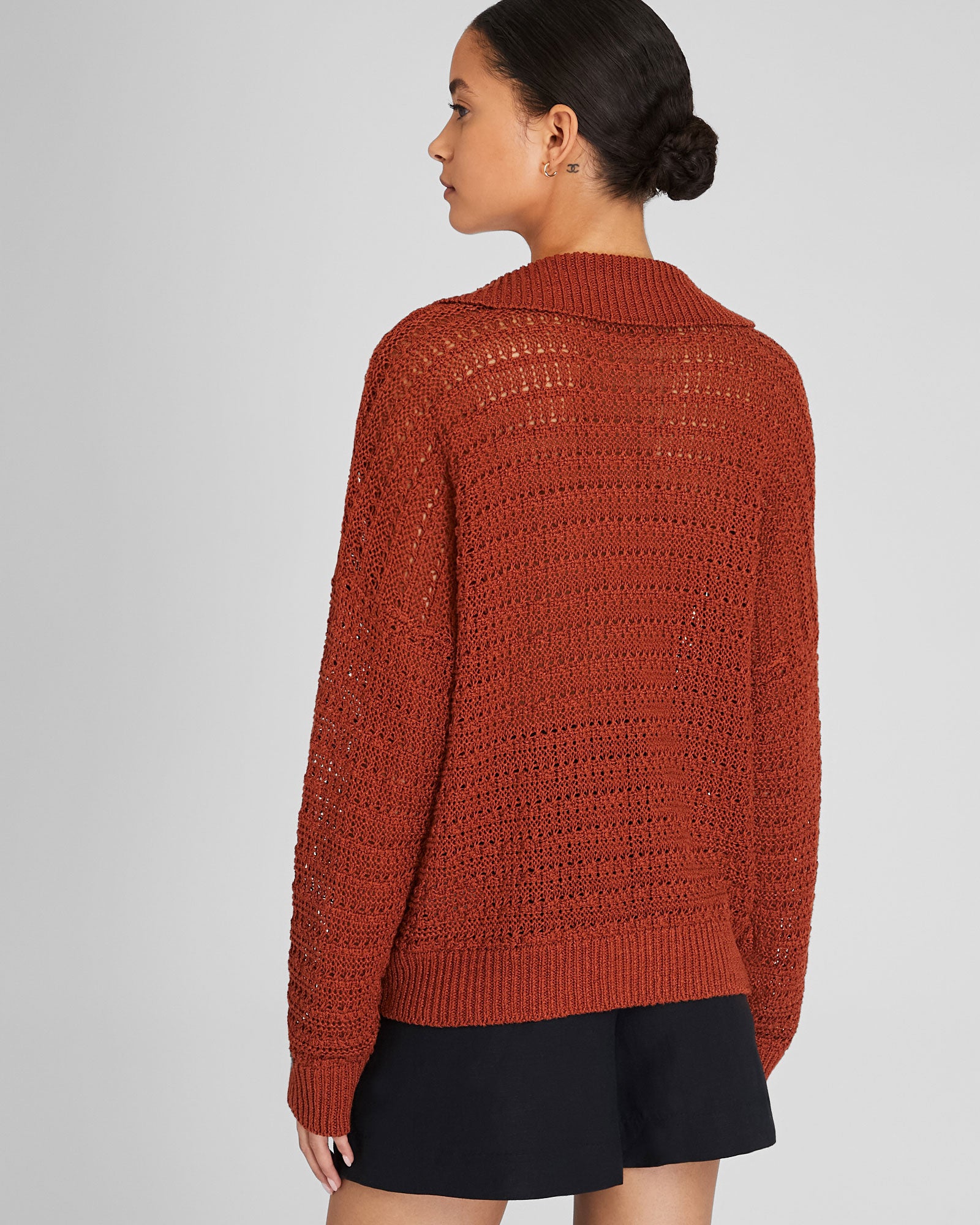 CLUB MONACO - Mixed Stitch Oversized Johnny Collar Sweater - Burnt Orange