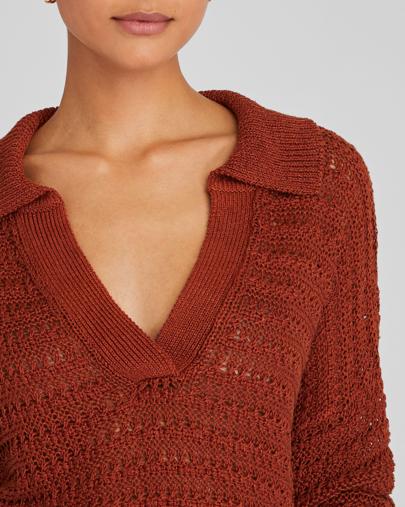 CLUB MONACO - Mixed Stitch Oversized Johnny Collar Sweater - Burnt Orange