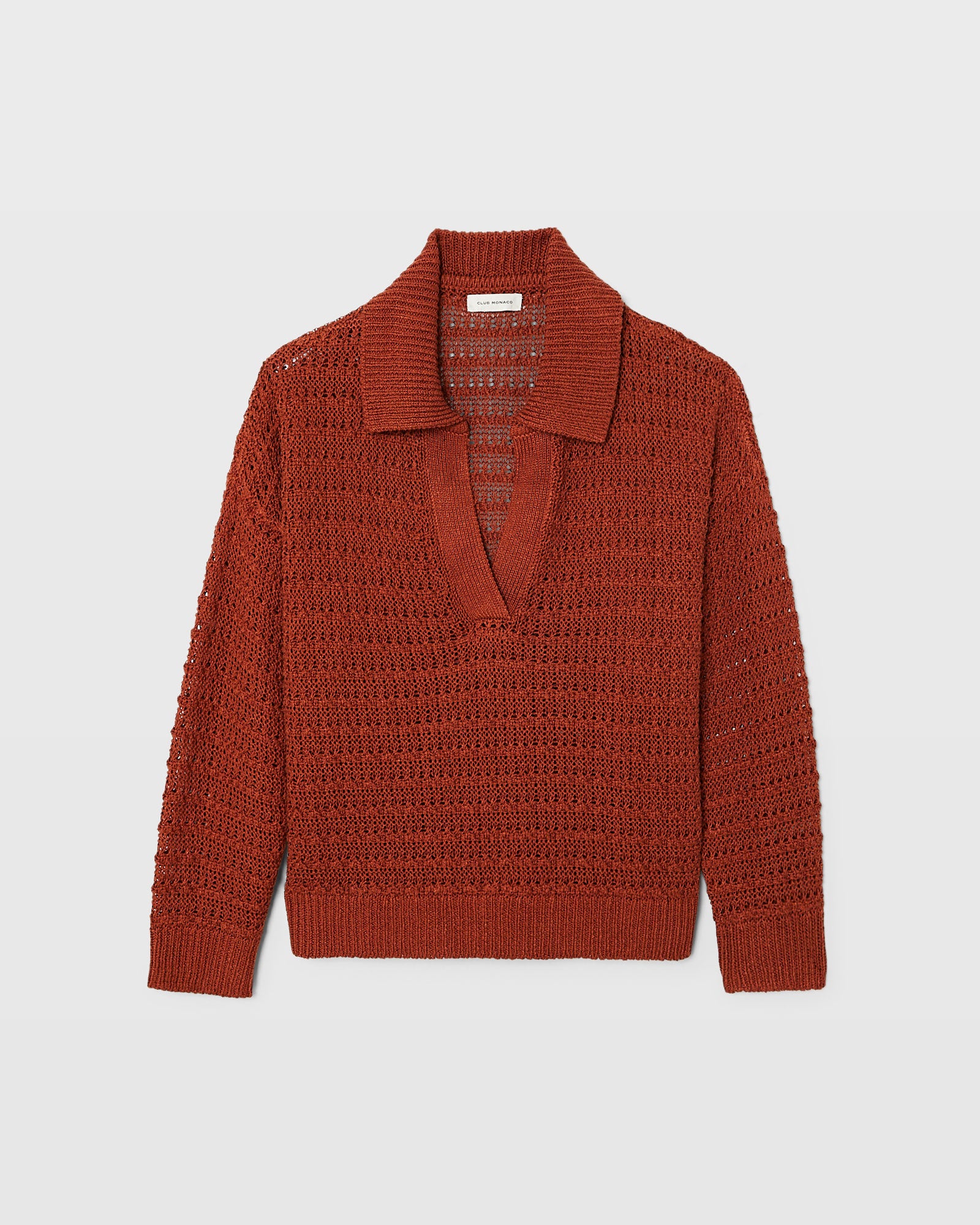 CLUB MONACO - Mixed Stitch Oversized Johnny Collar Sweater - Burnt Orange