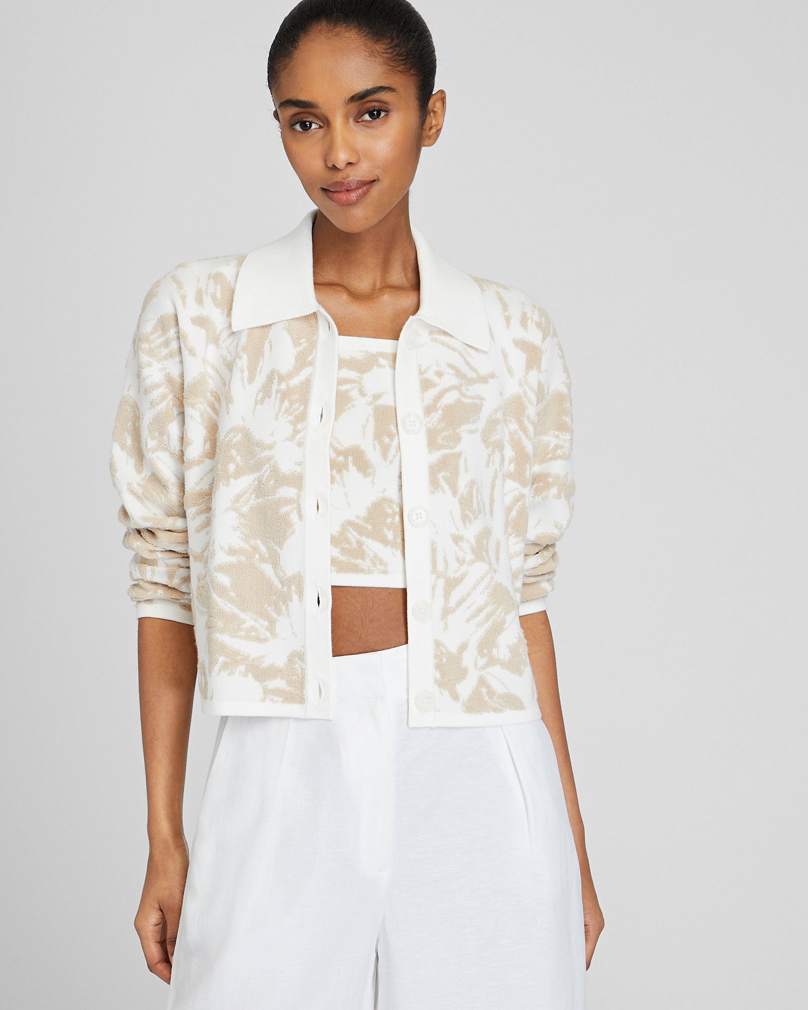 CLUB MONACO - Loop Jacquard Cardigan - Oatmeal Base