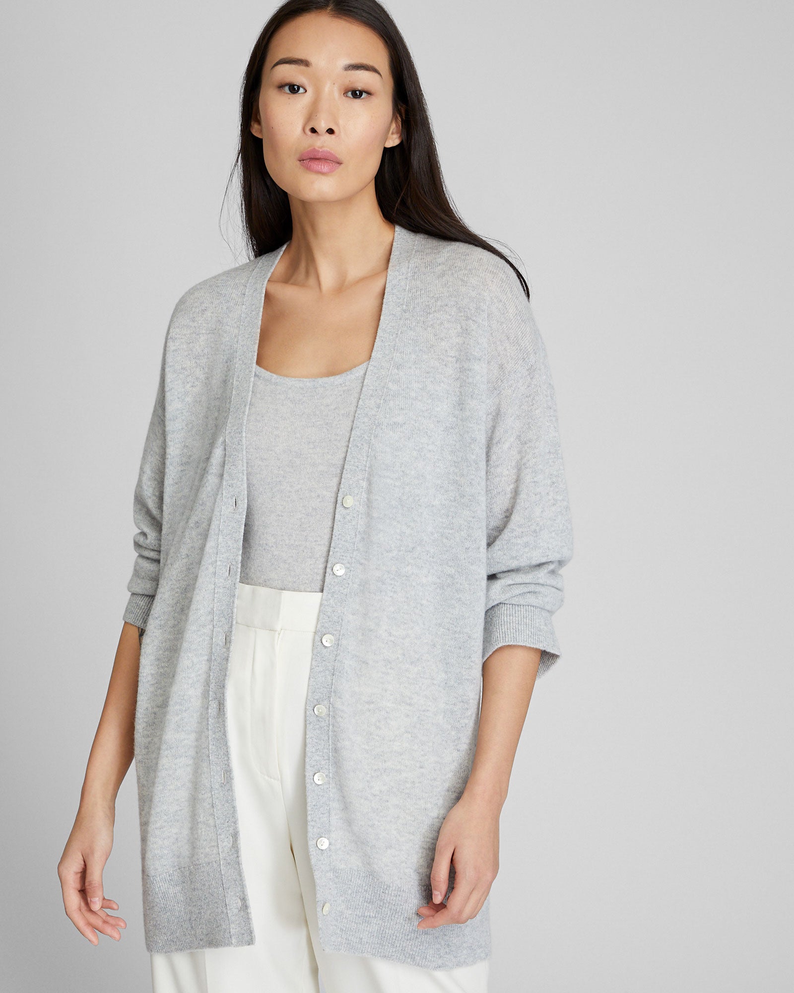 CLUB MONACO - Lofty Cashmere Cardigan - Light Heather Grey