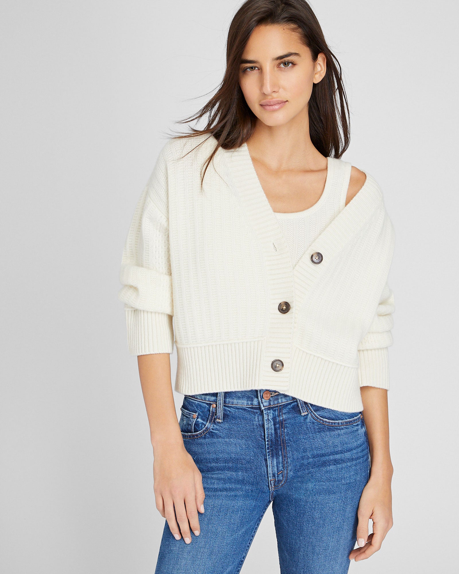 CLUB MONACO - Textured Cashmere Cardigan - Ivory