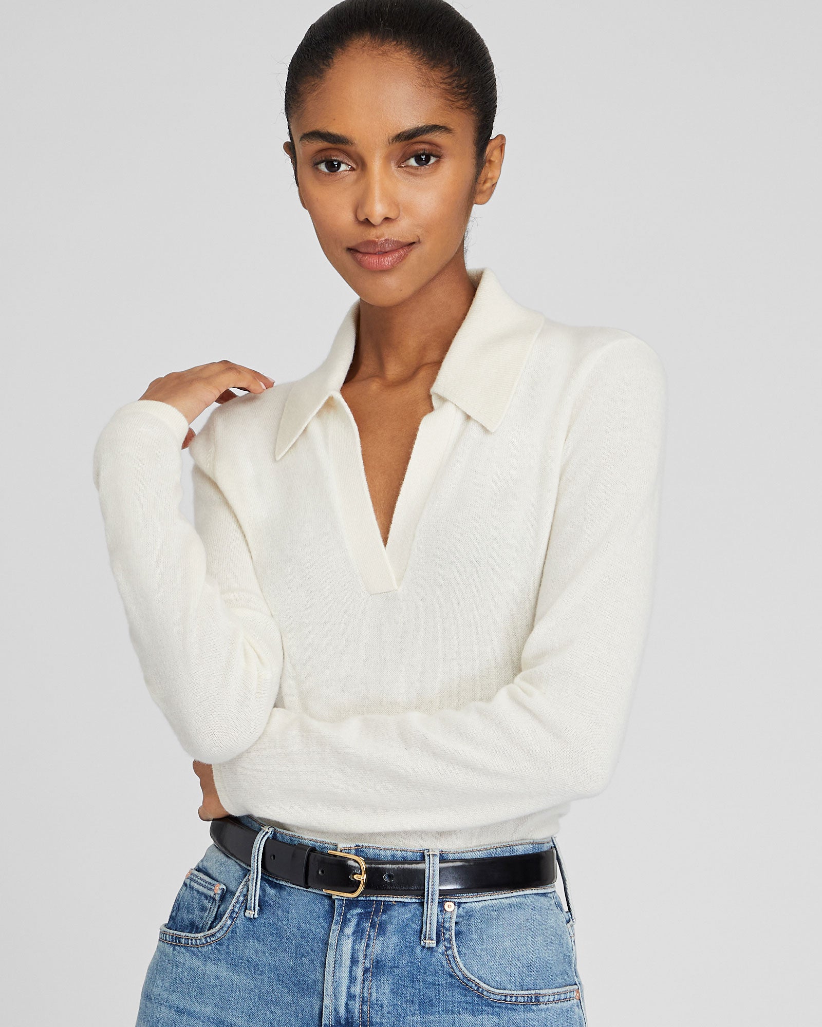 CLUB MONACO - Cashmere Johnny Collar Sweater - Ivory