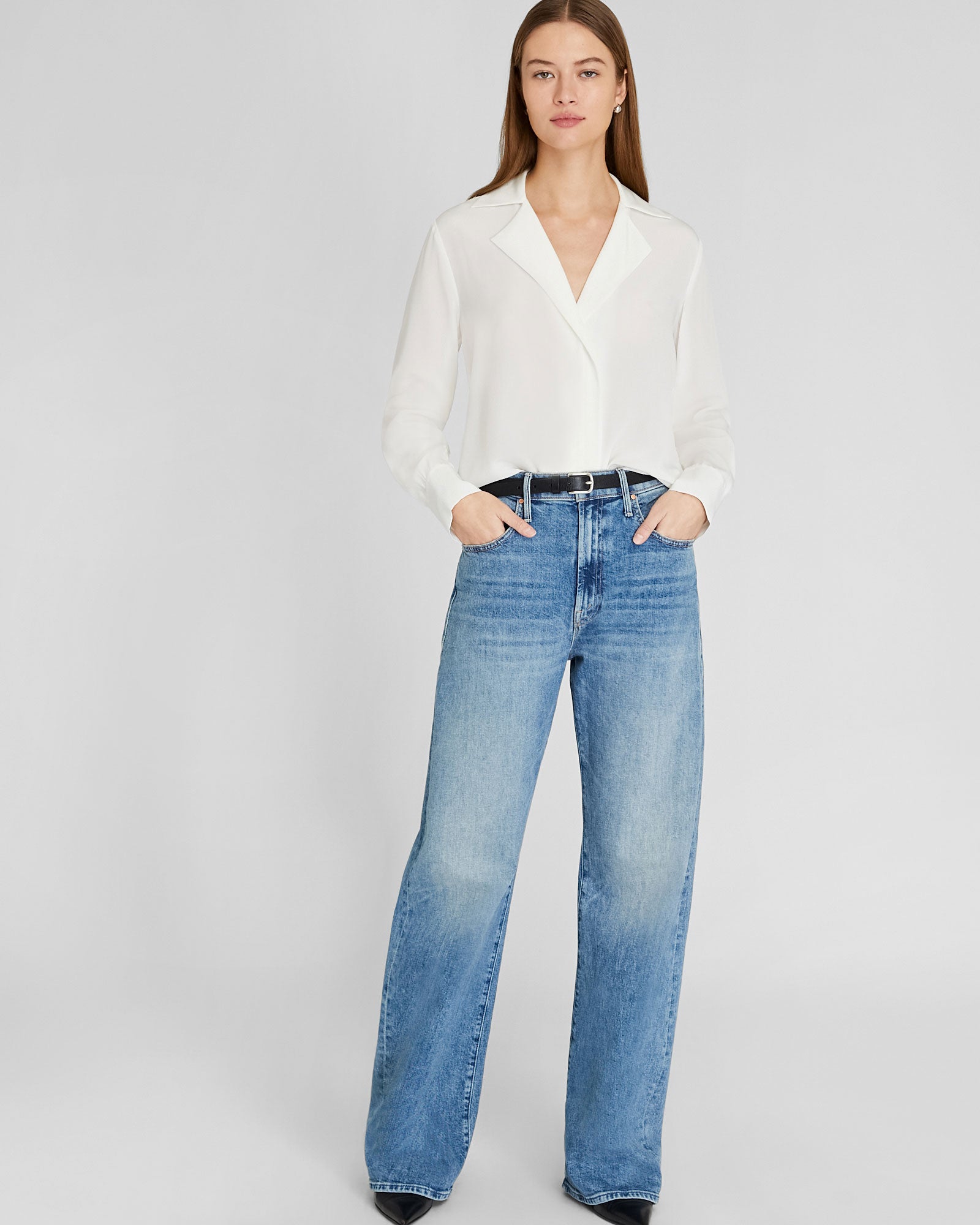 CLUB MONACO - Chemise à col ouvert en soie - Blanc