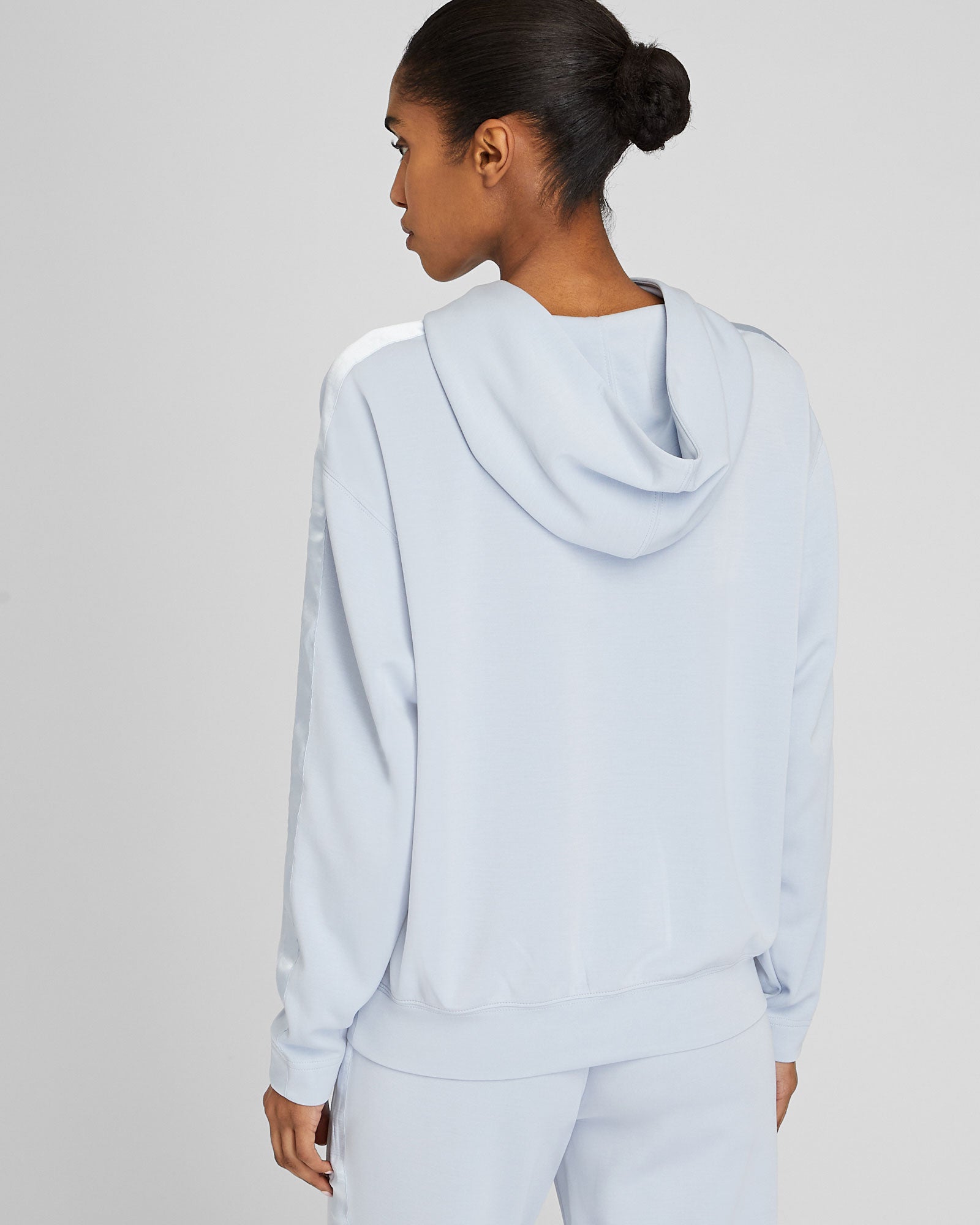 CLUB MONACO - Satin Stripe Hoodie - Light Blue