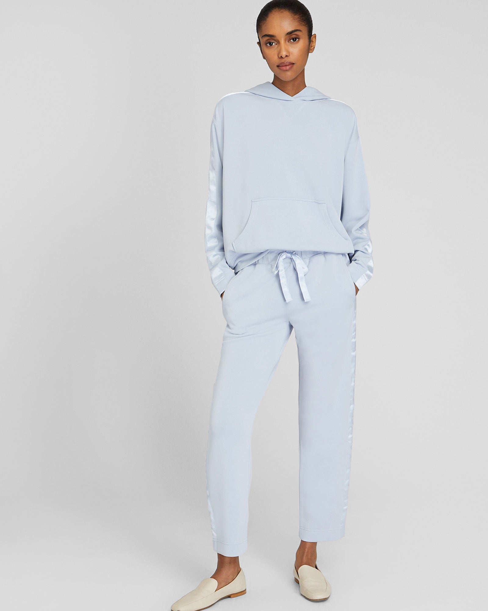 CLUB MONACO - Satin Stripe Hoodie - Light Blue