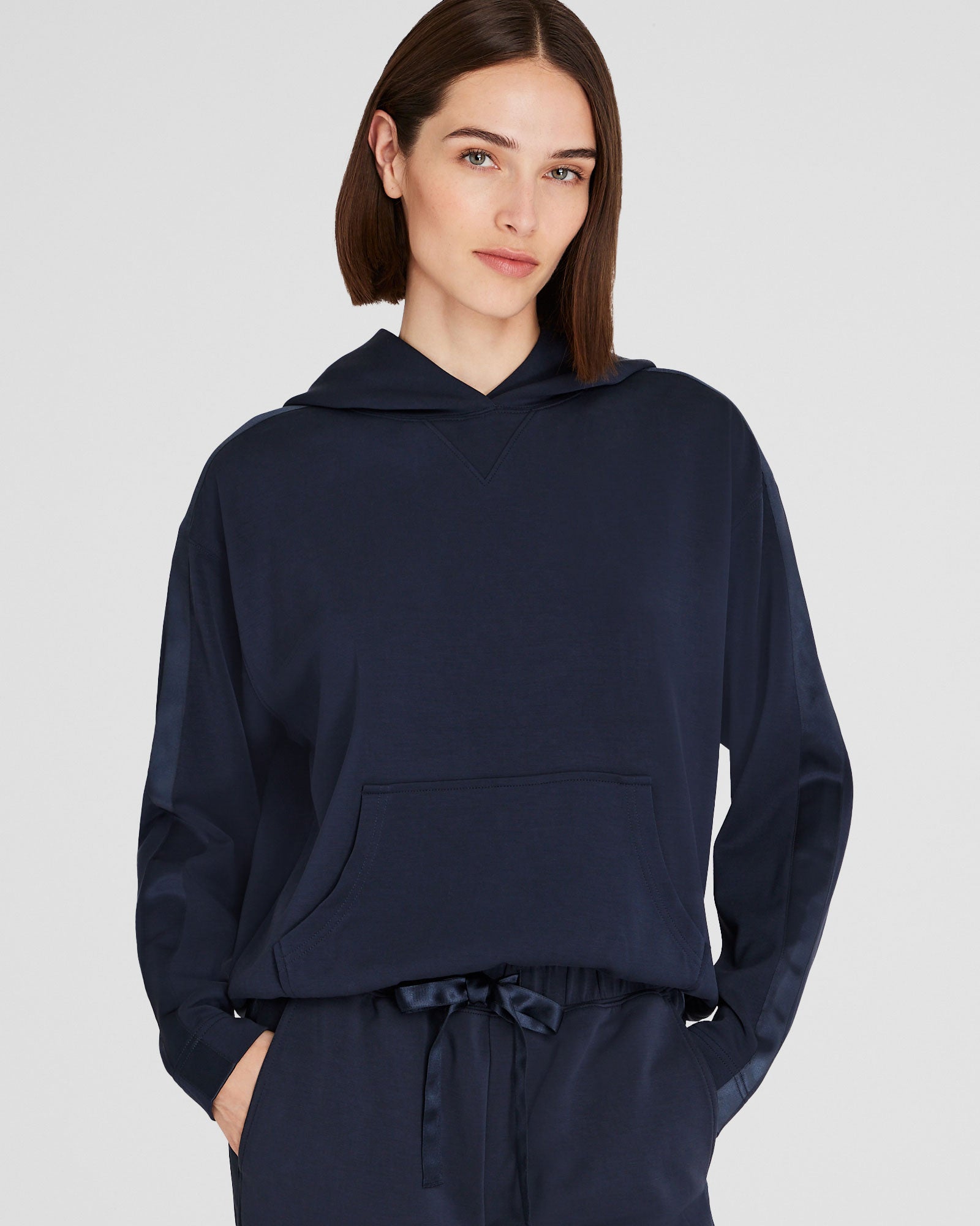 CLUB MONACO - Satin Stripe Hoodie - Navy