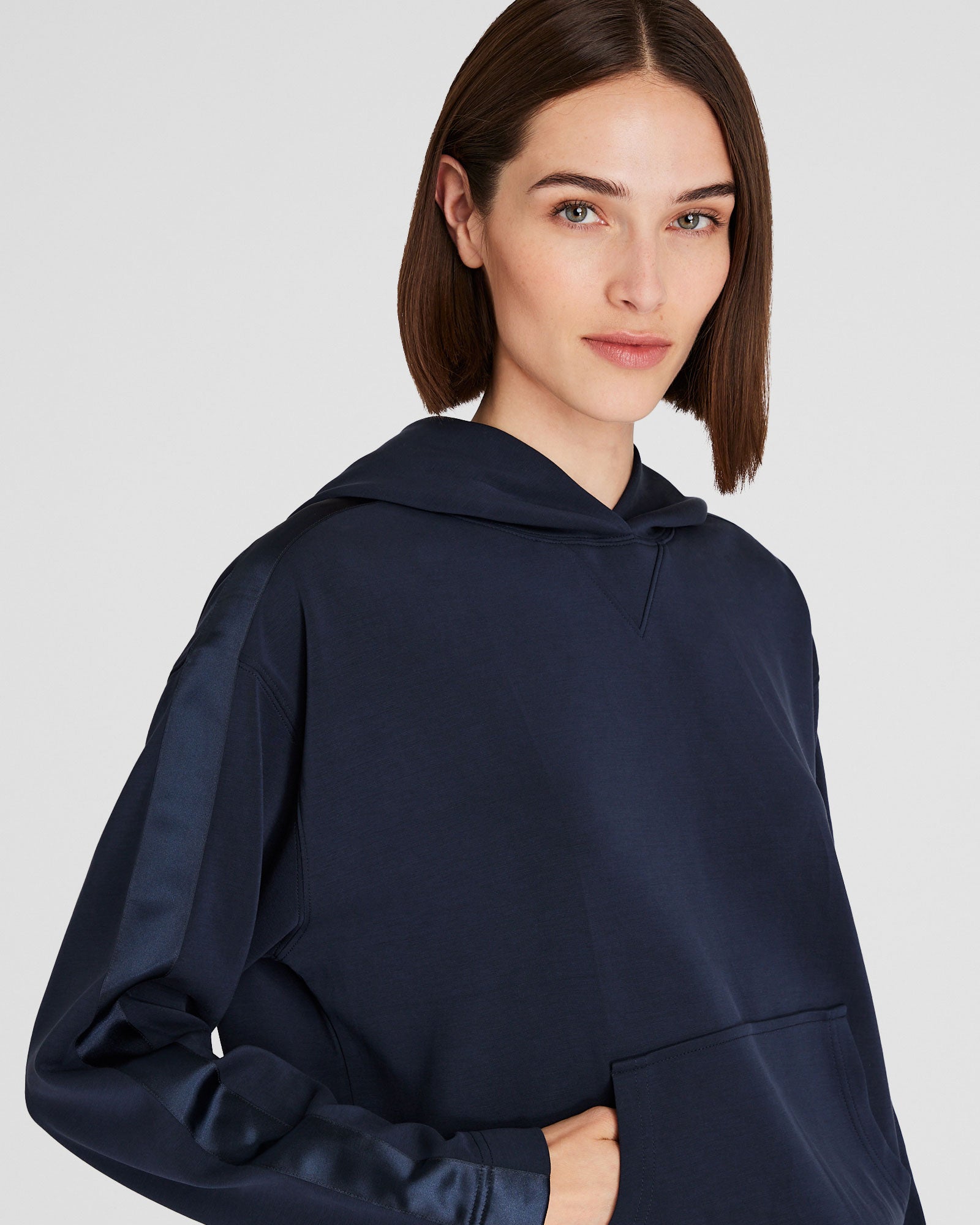 CLUB MONACO - Satin Stripe Hoodie - Navy