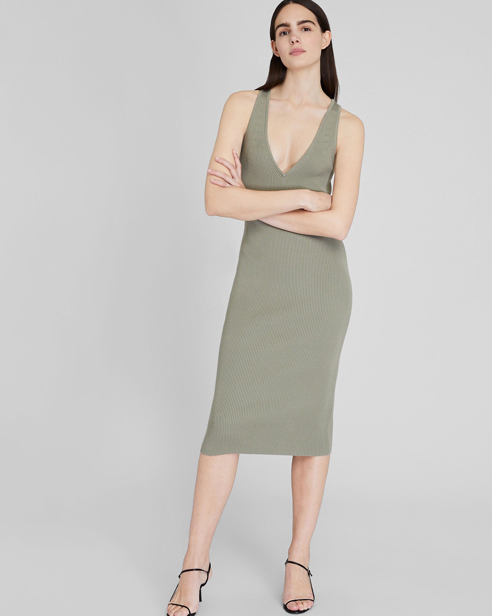 CLUB MONACO - Ribbed Cross Back Dress - Oak