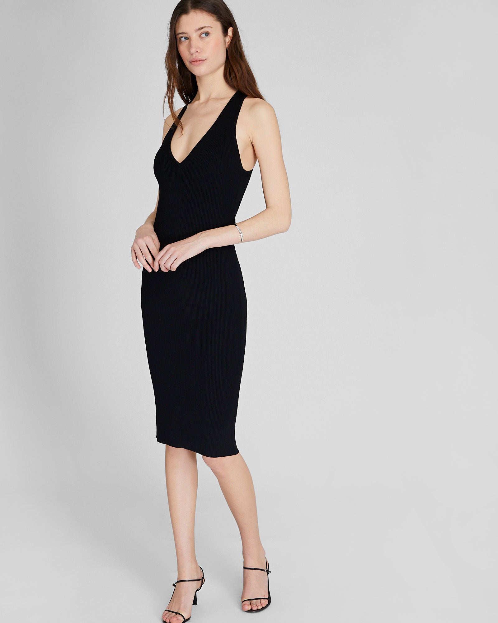 CLUB MONACO - Robe côtelée croisée au dos - Noir