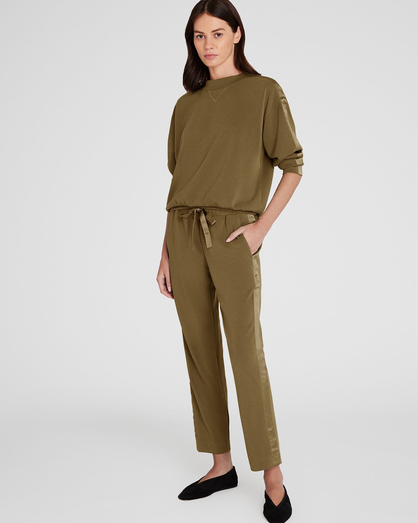CLUB MONACO - Satin Stripe Pant - Noyau d'Olive