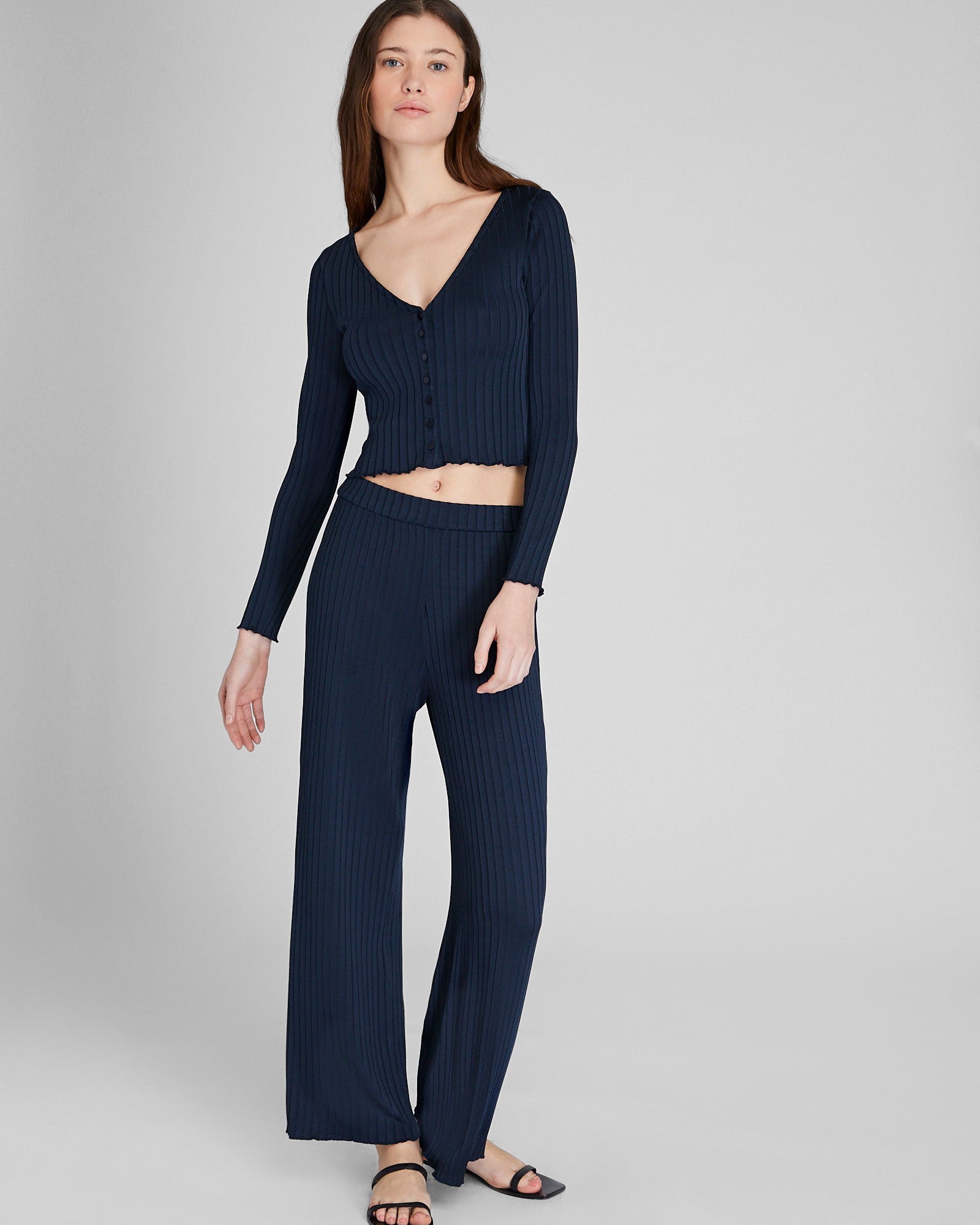 CLUB MONACO - Shiny Wide Rib Full Length Pant - Navy