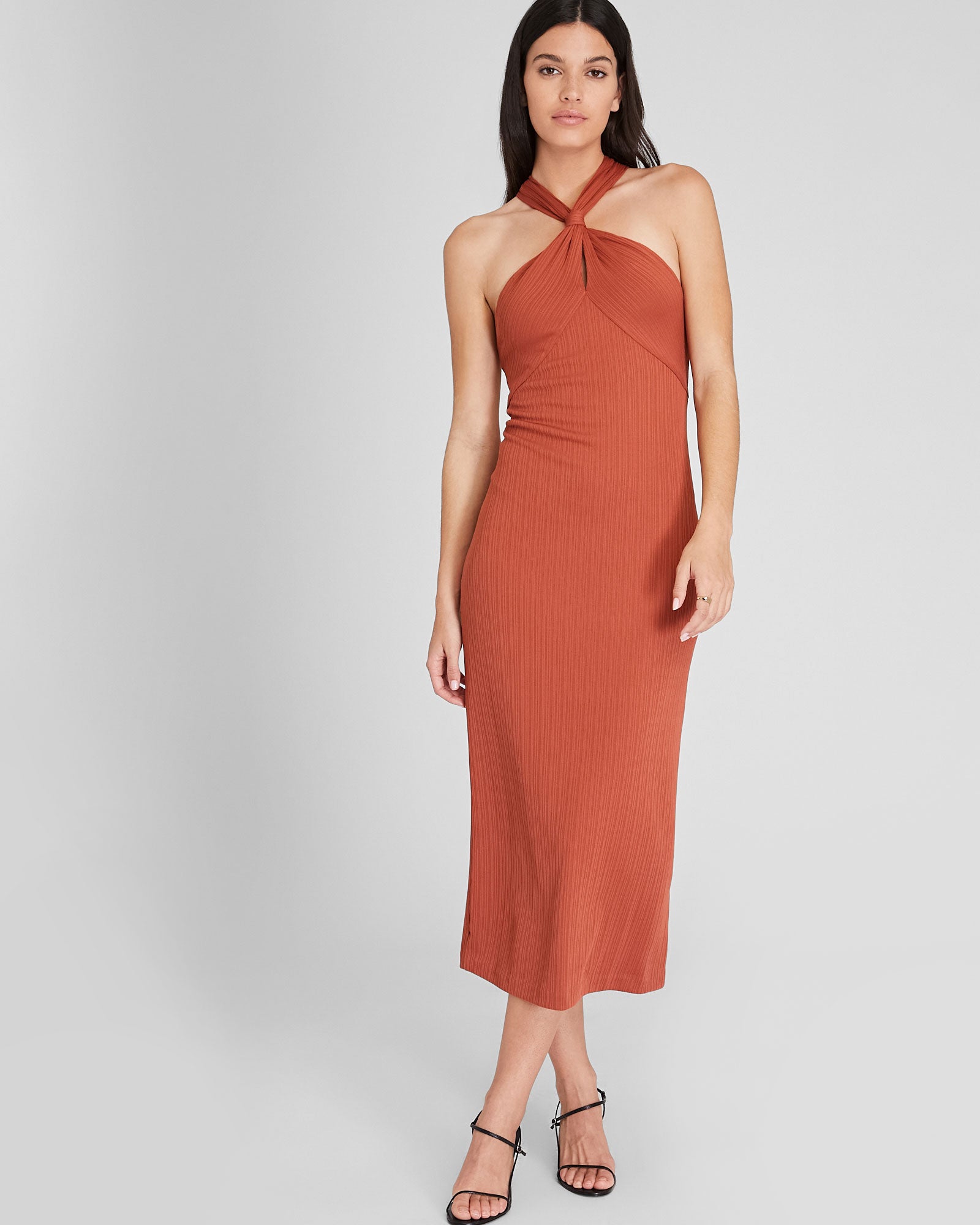 CLUB MONACO - Robe en tricot côtelé varié - Terre Cuite