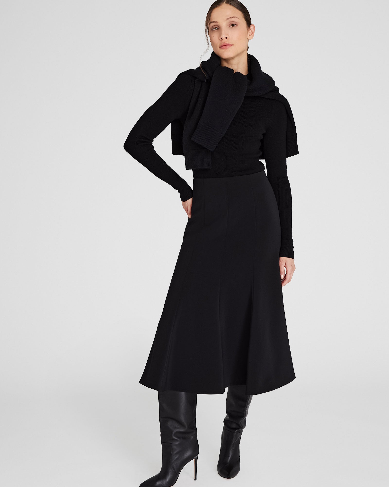 CLUB MONACO - Crepe Fluted Midi Skirt - Black