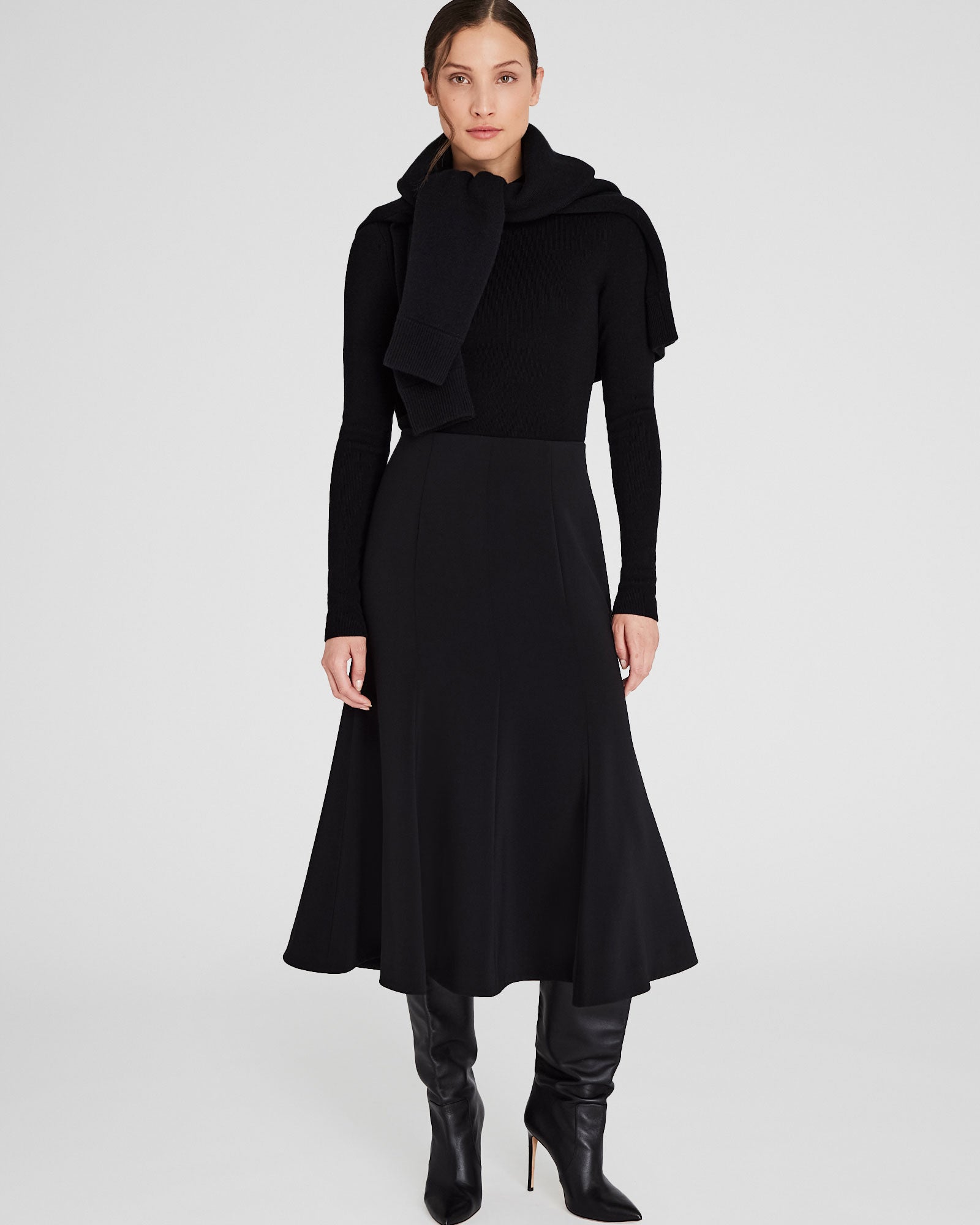 CLUB MONACO - Crepe Fluted Midi Skirt - Black