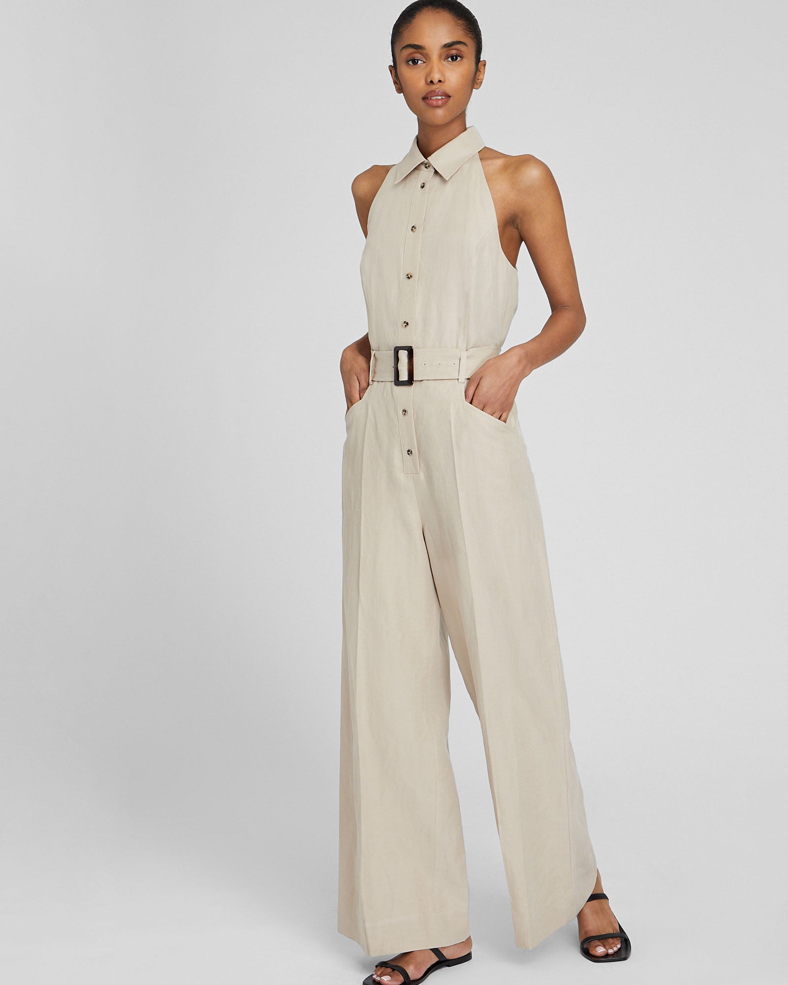 CLUB MONACO - Sleeveless Collared Jumpsuit - Tan