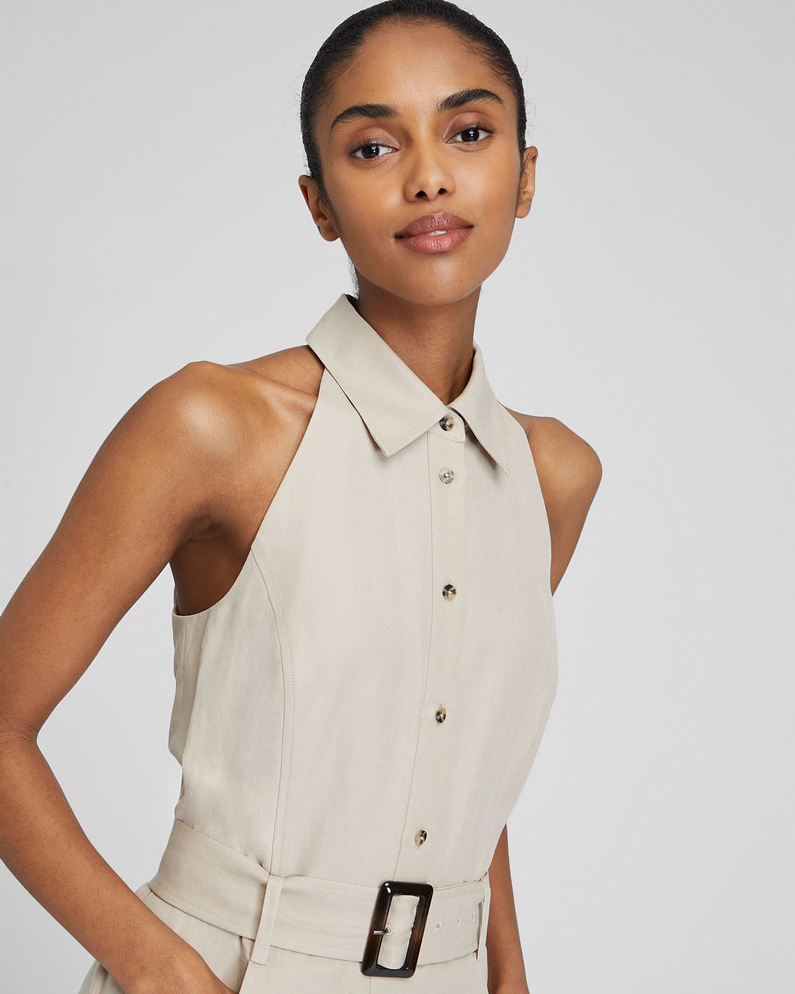 CLUB MONACO - Sleeveless Collared Jumpsuit - Tan