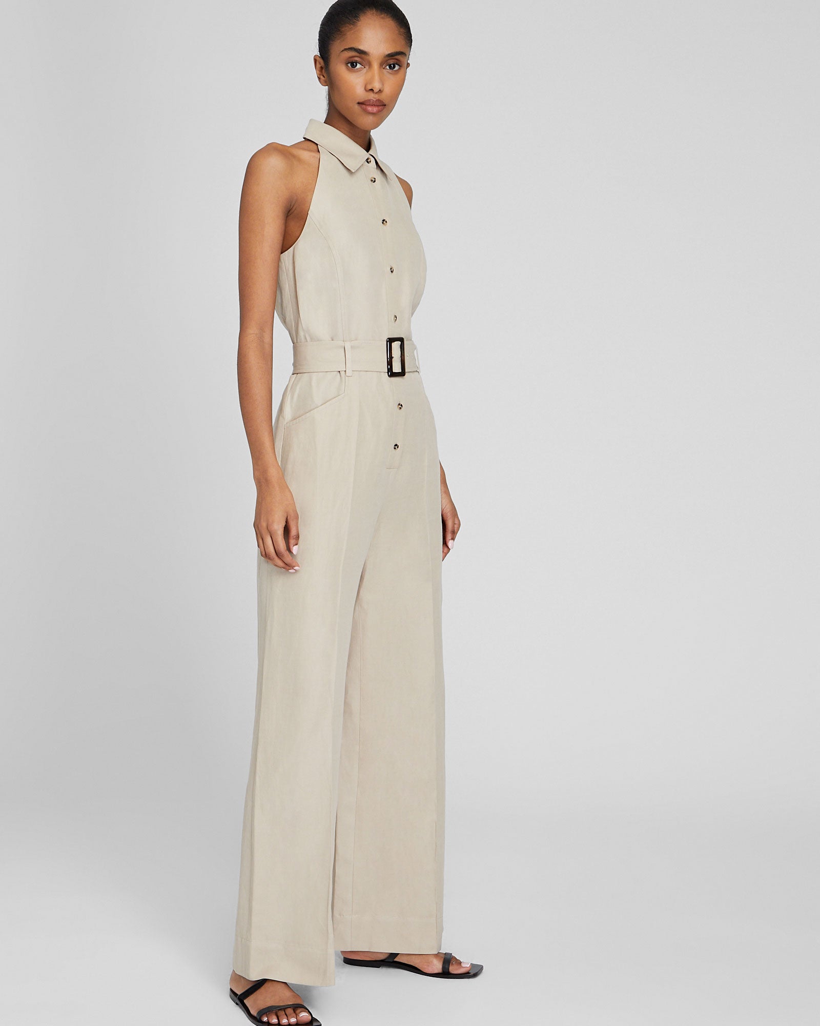 CLUB MONACO - Sleeveless Collared Jumpsuit - Tan