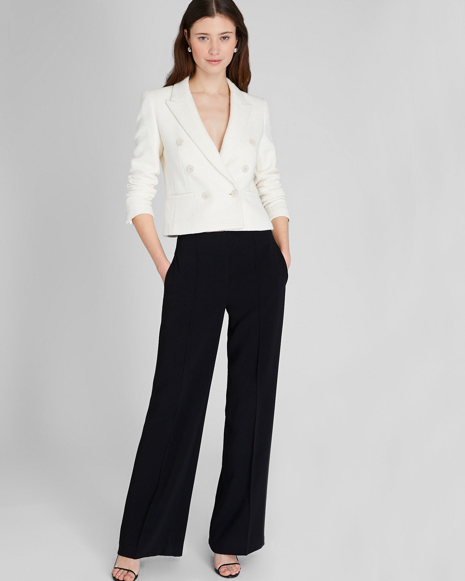 CLUB MONACO - Textured Cropped Double Breasted Blazer - Off White