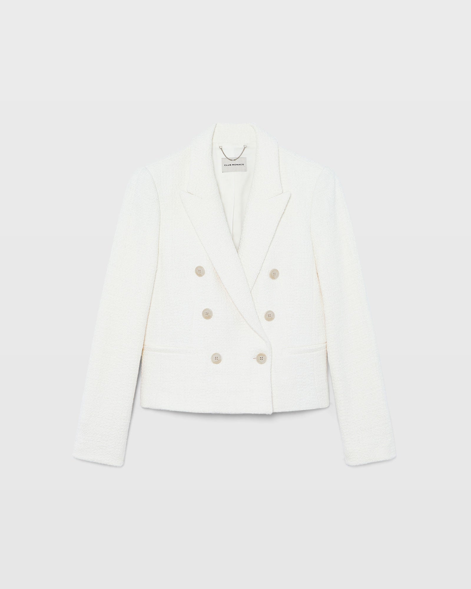 CLUB MONACO - Textured Cropped Double Breasted Blazer - Off White