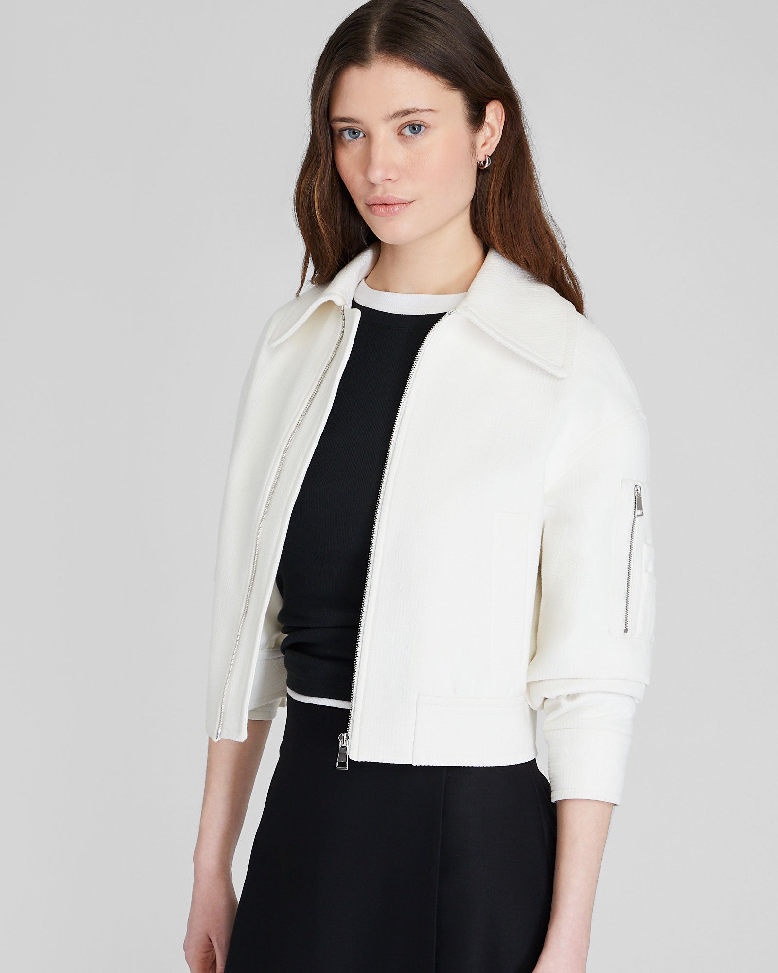 CLUB MONACO - Textured Collared Cropped Jacket - Cream