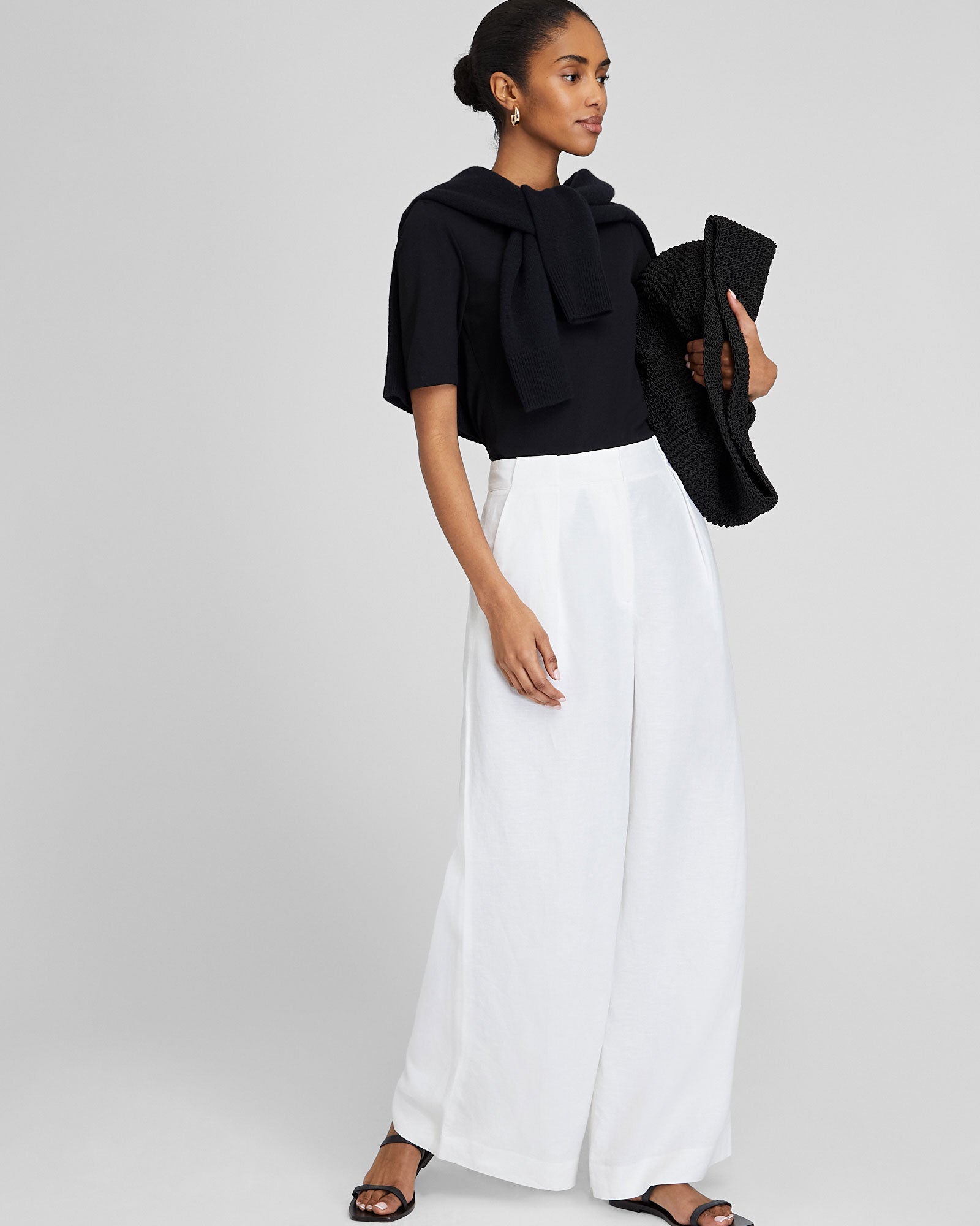 CLUB MONACO - Pantalon jambe large en lin - Blanc Cassé
