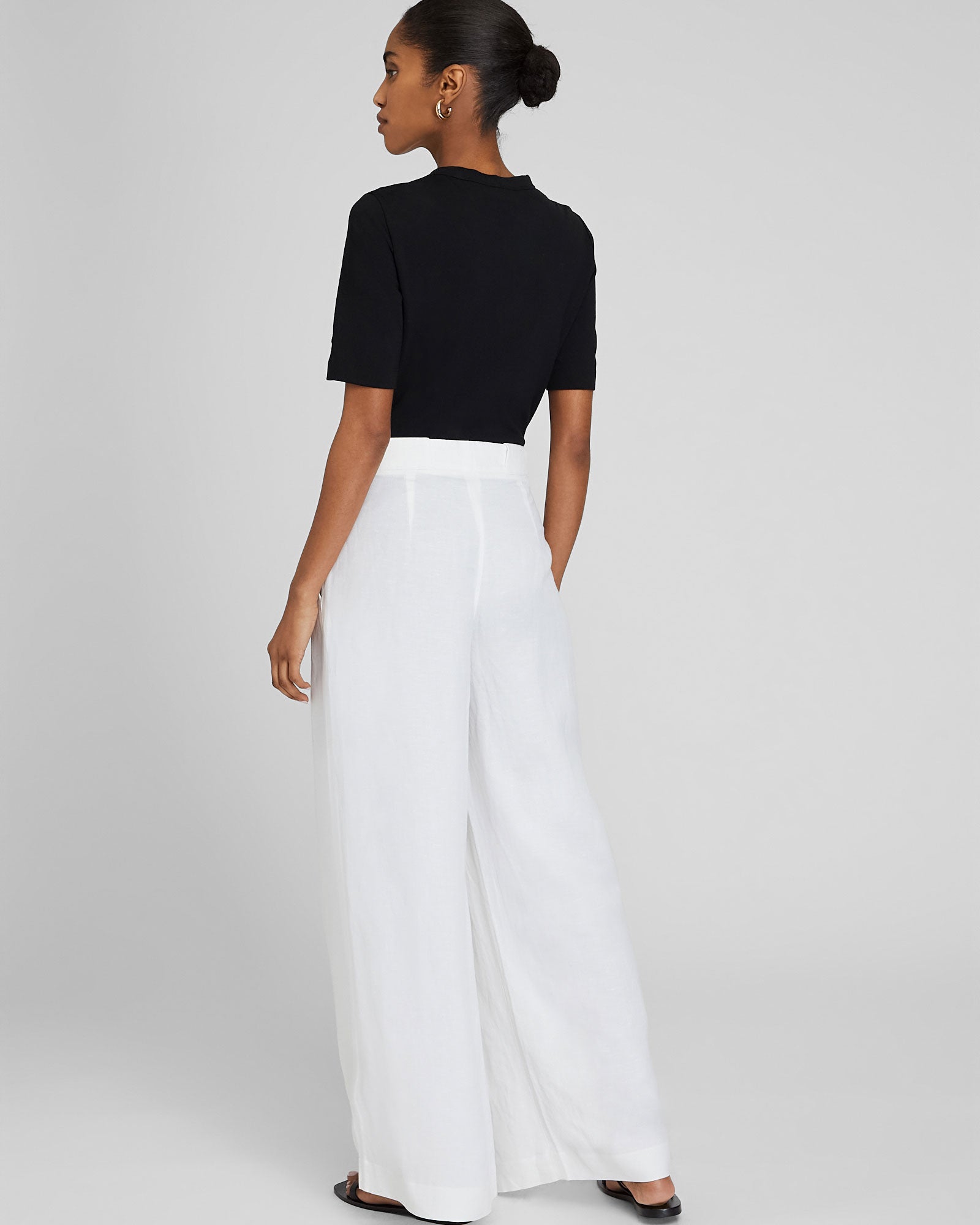 CLUB MONACO - Pantalon jambe large en lin - Blanc Cassé