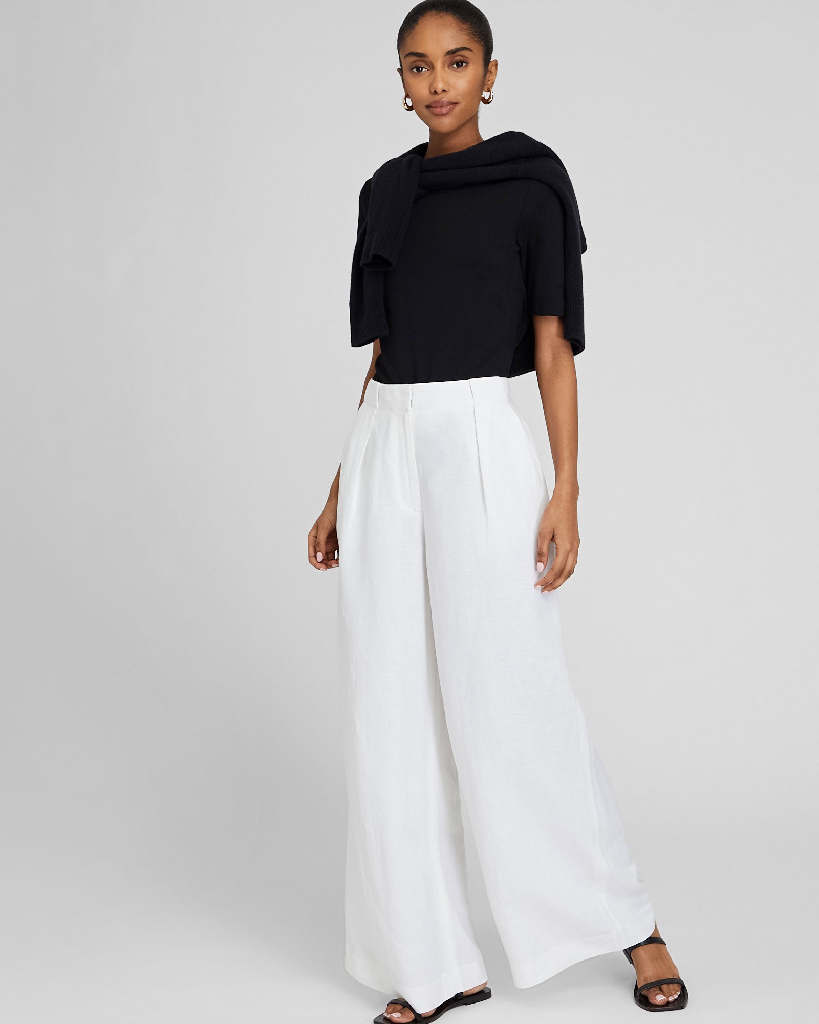 CLUB MONACO - Wide Leg Linen Blend Trouser - Off White