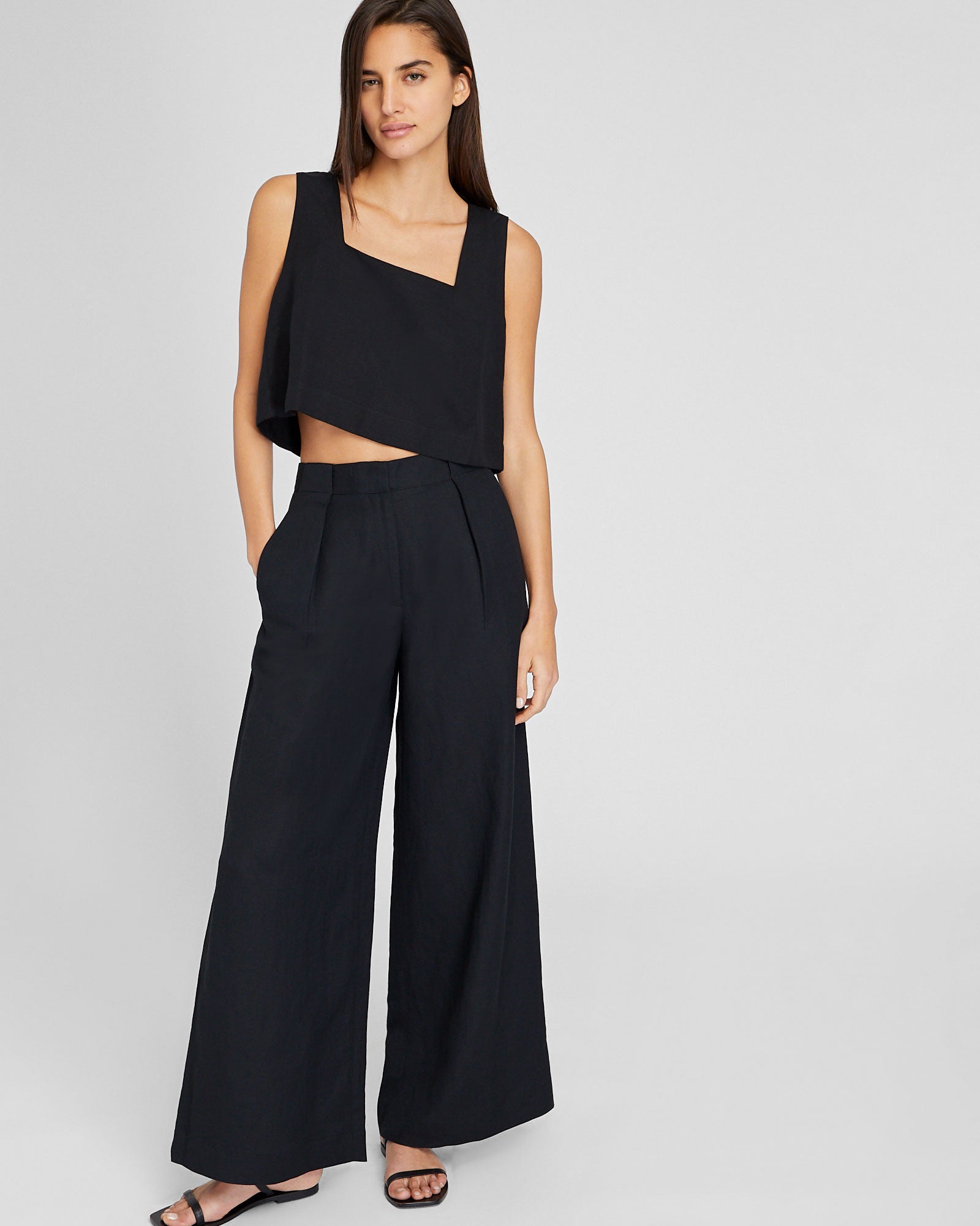 CLUB MONACO - Pantalon jambe large en lin - Noir