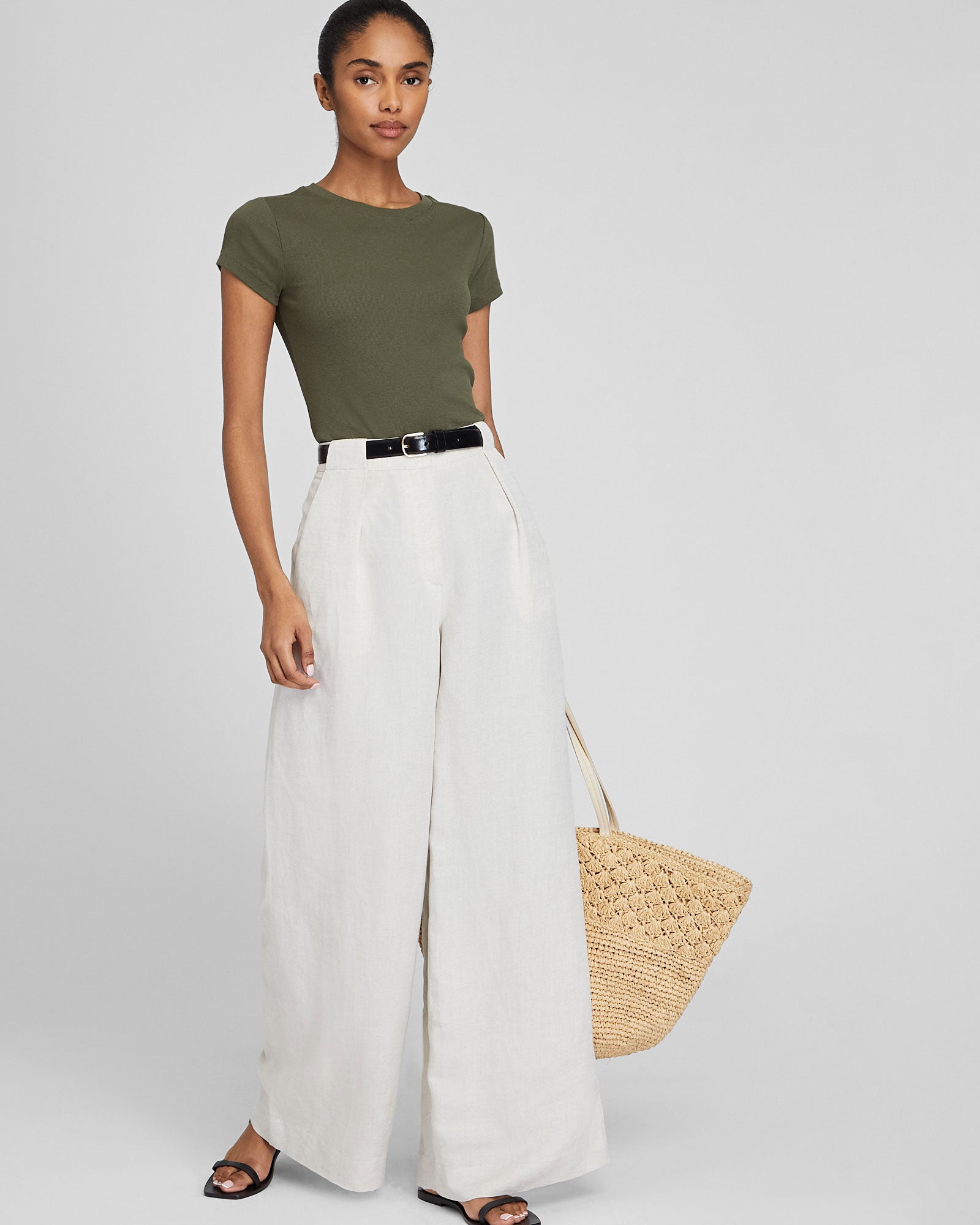 CLUB MONACO - Wide Leg Linen Blend Trouser - Flaxseed