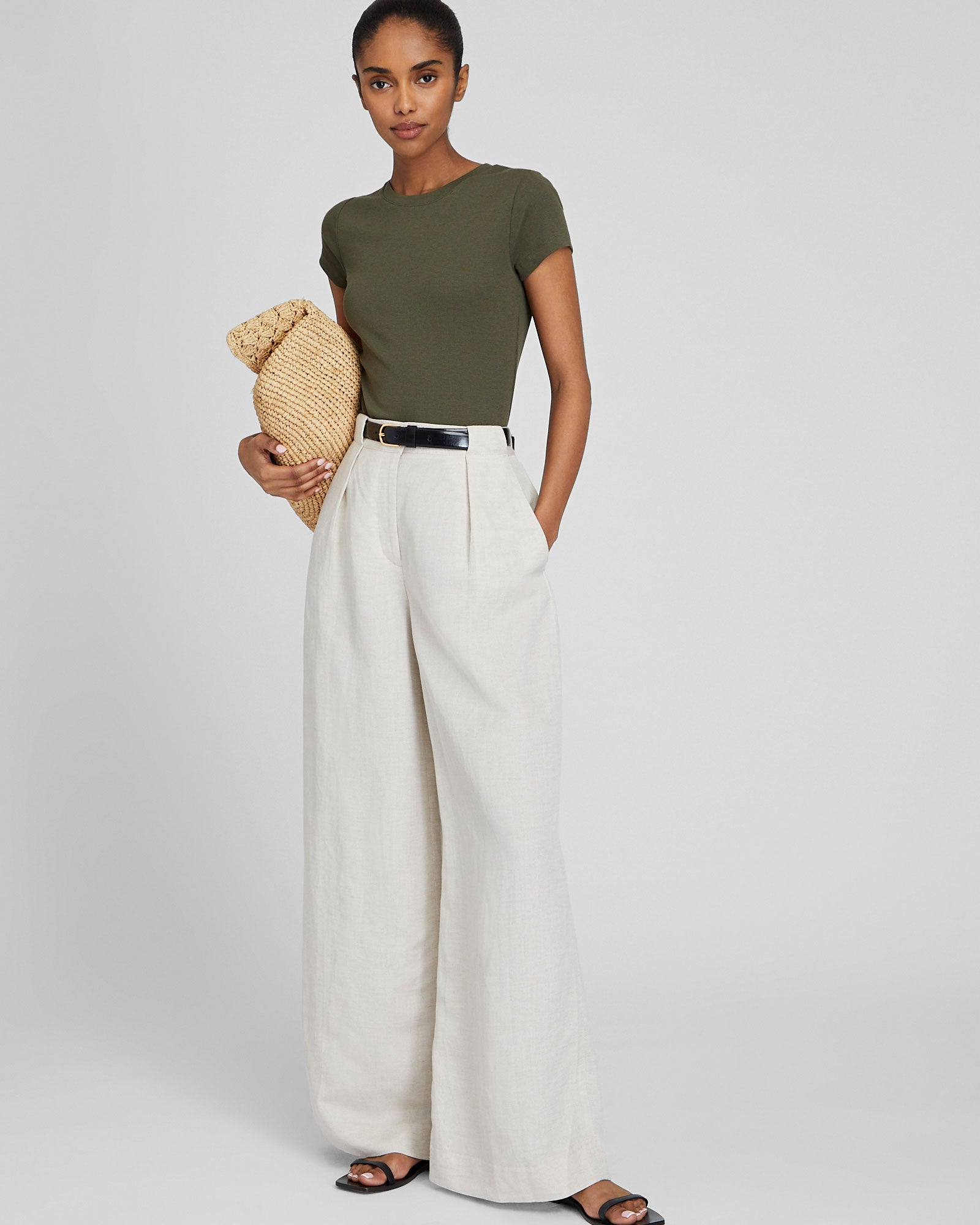 CLUB MONACO - Wide Leg Linen Blend Trouser - Flaxseed