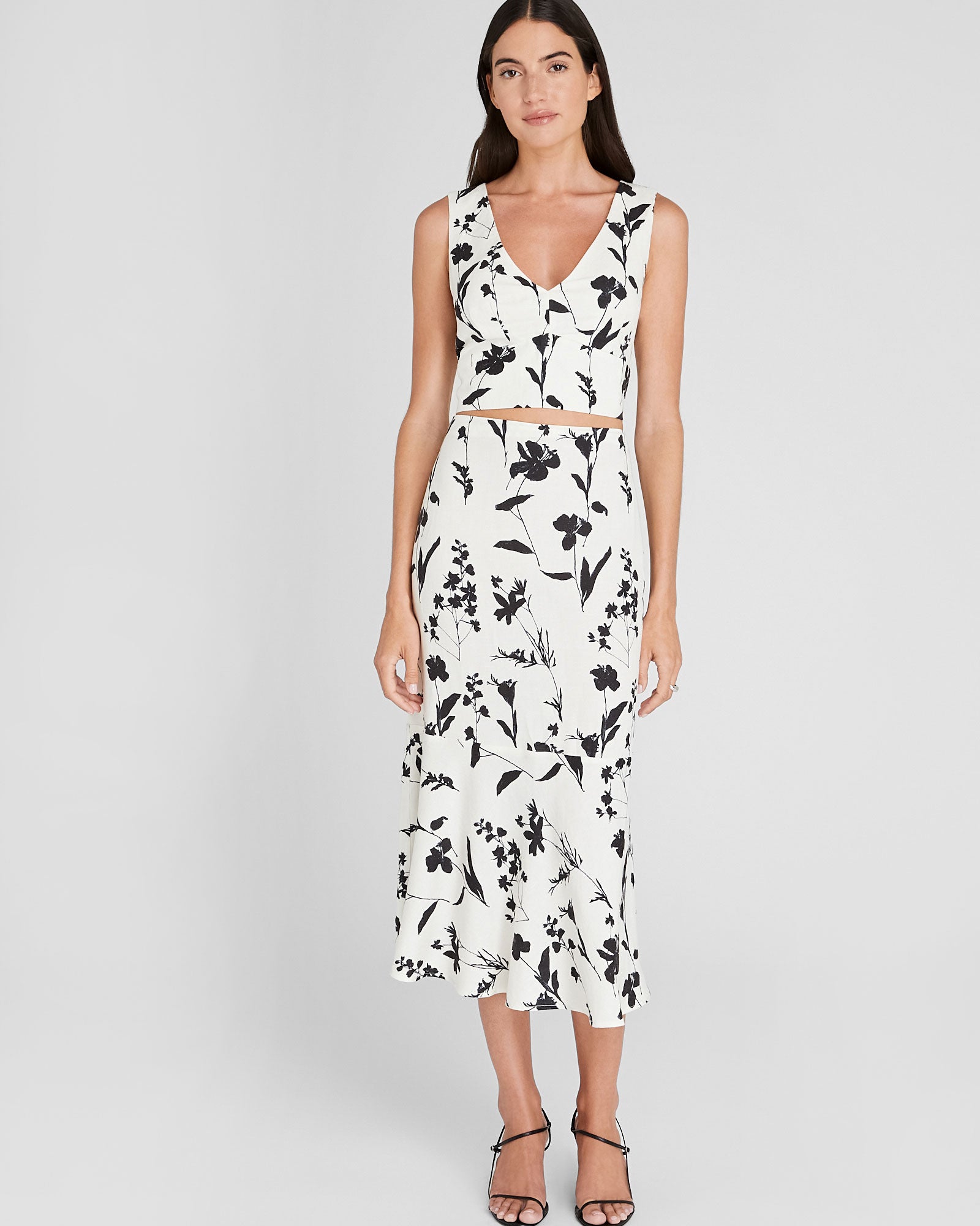 CLUB MONACO - Printed Linen-Blend Midi Skirt - White Base