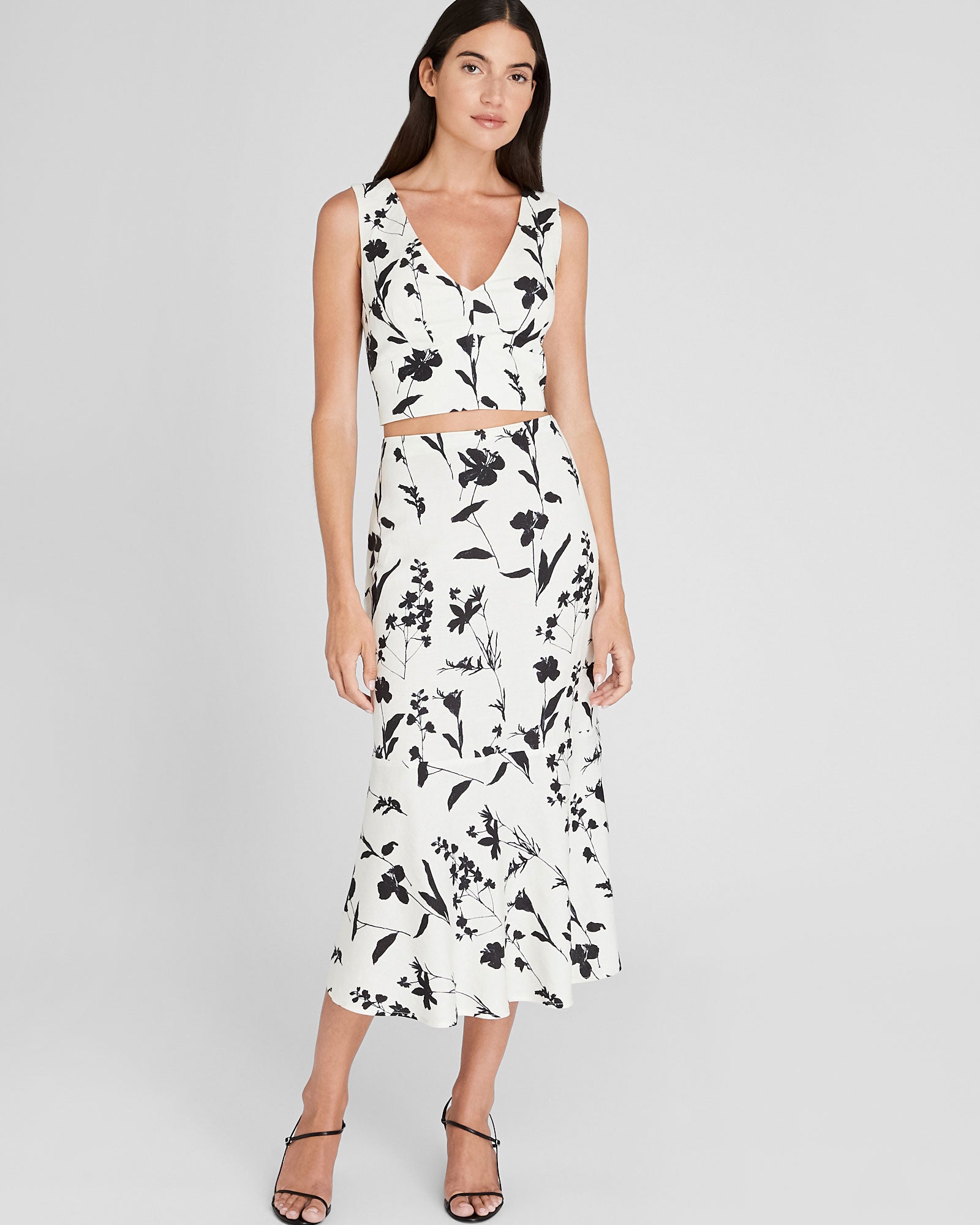 CLUB MONACO - Printed Linen-Blend Midi Skirt - White Base