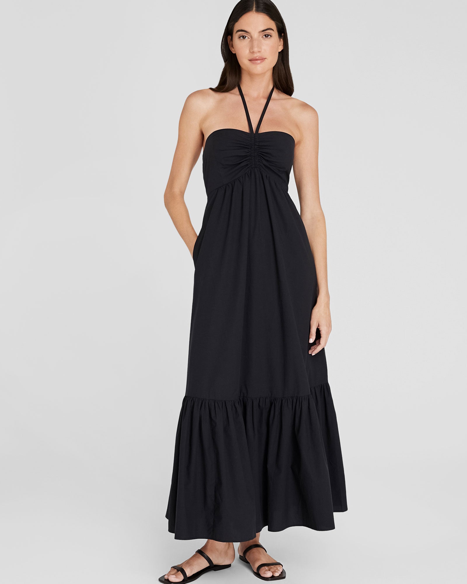 CLUB MONACO - Cotton Halter Maxi Dress - Black