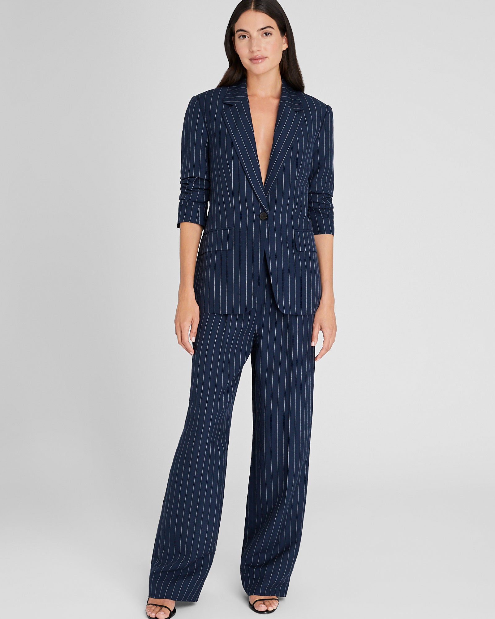 CLUB MONACO - Pinstripe Single-Breasted Linen-Blend Blazer - Navy