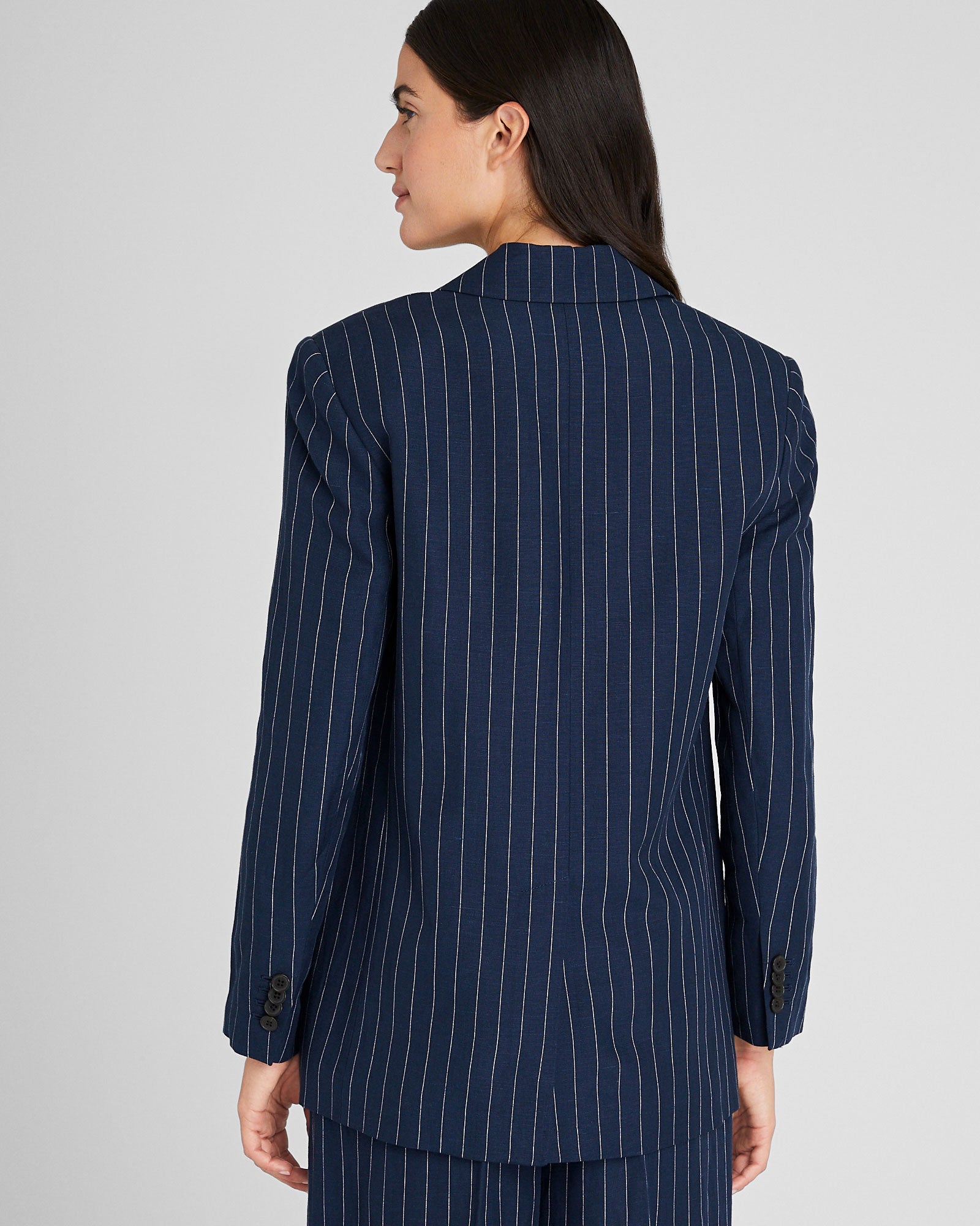 CLUB MONACO - Blazer à fines rayures en lin - Marine