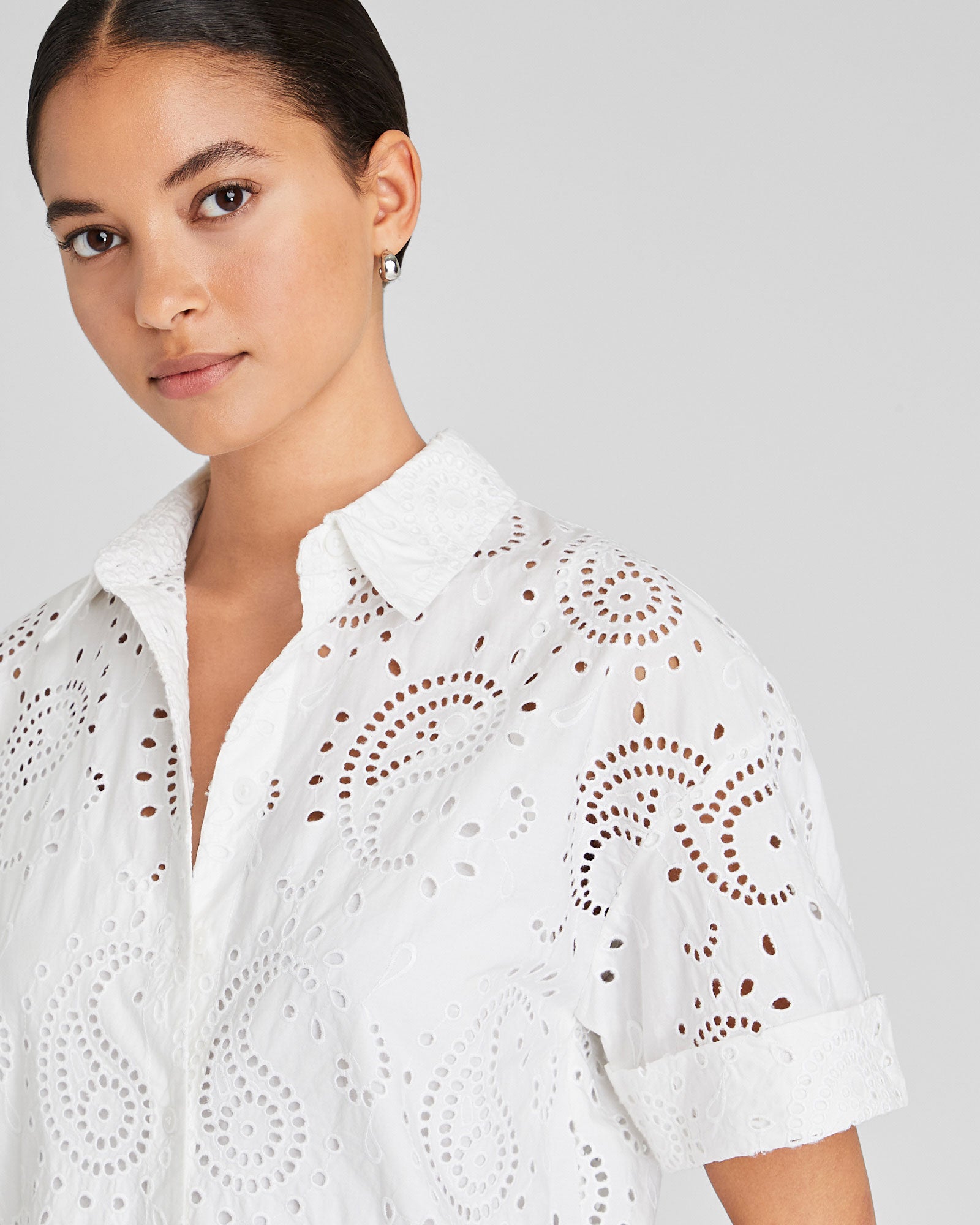 CLUB MONACO - Eyelet Shirt Dress - White