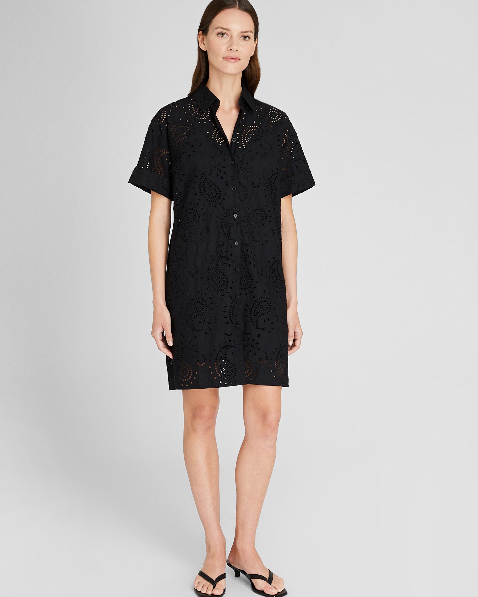 CLUB MONACO - Robe chemisier à œillets - Noir