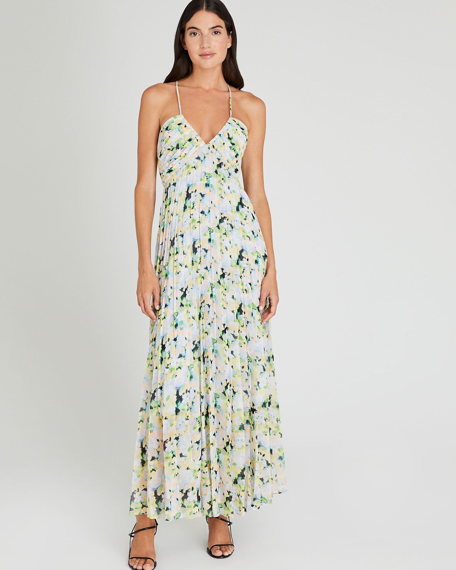 CLUB MONACO - Floral Pleated Tie Back Maxi Dress - Multi