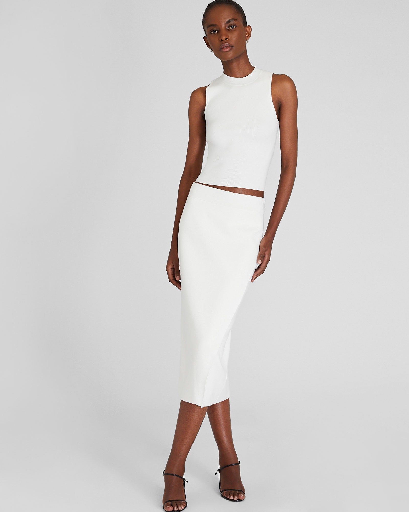 CLUB MONACO - Jupe côtelée droite - Blanc