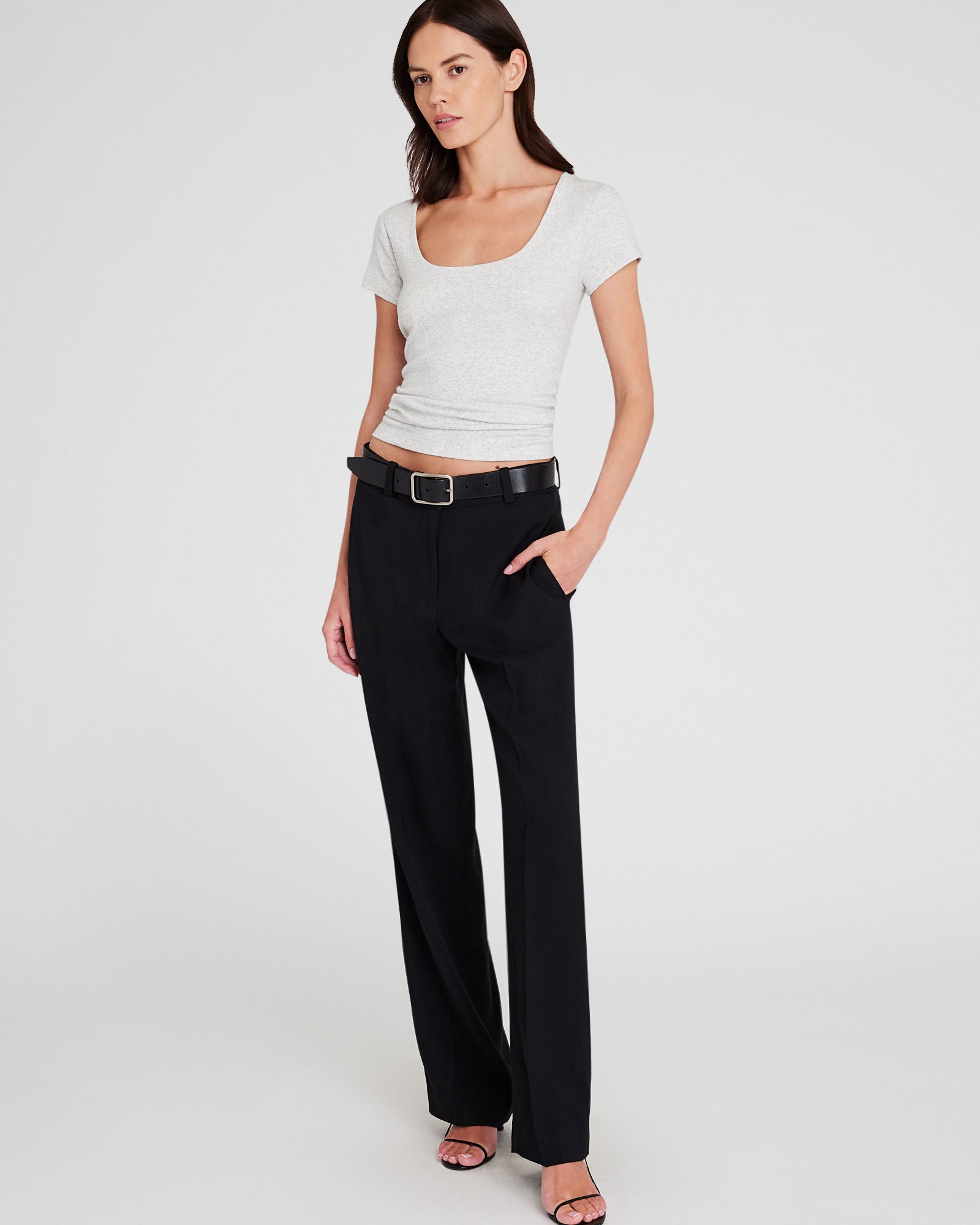 CLUB MONACO - Bowee Scoop Neck Tee - Light Heather Grey